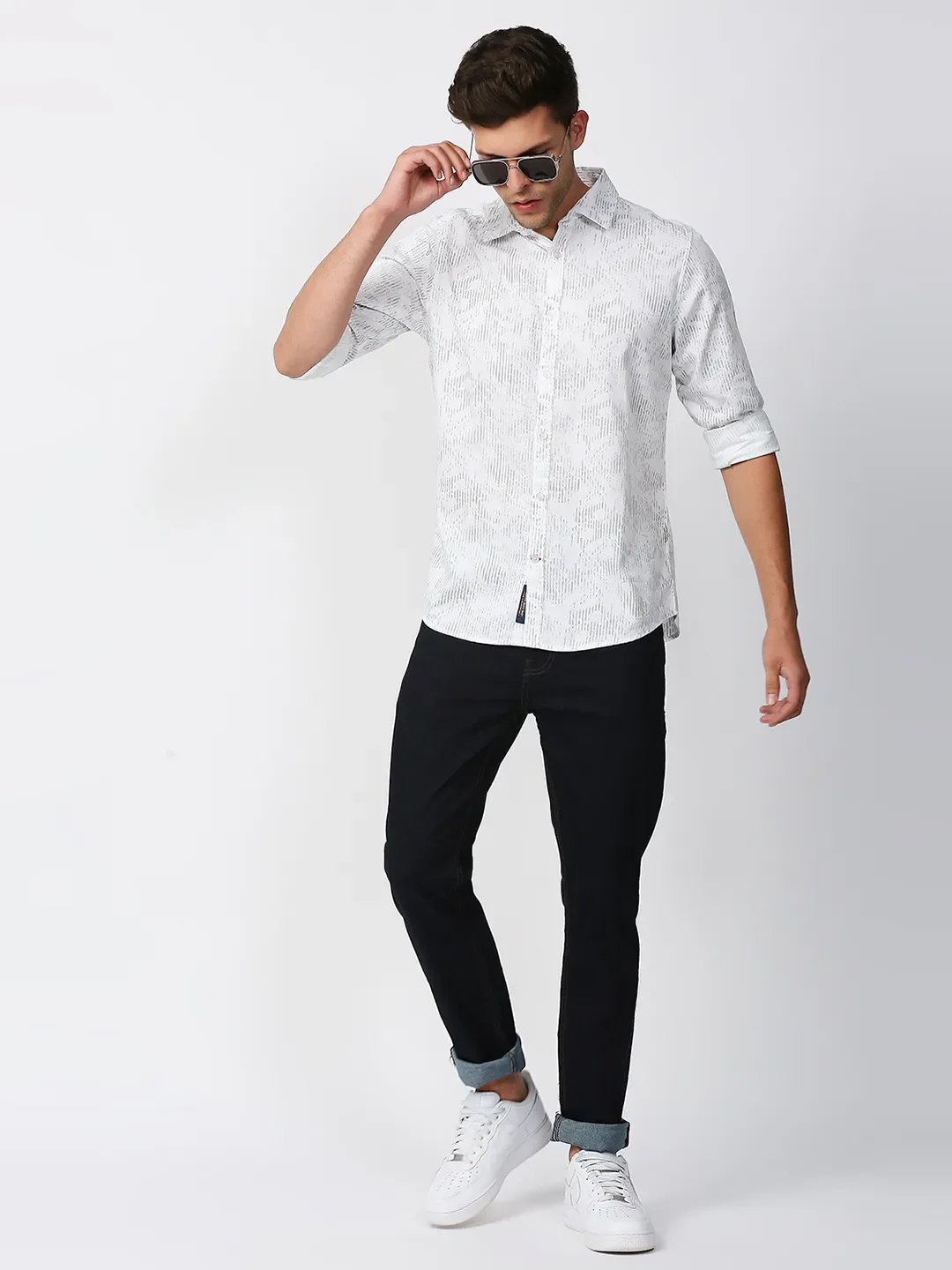 White Slim Straight Fit Regular Collar Long Sleeves Men's Shirt by Being Human Clothing - Image 6