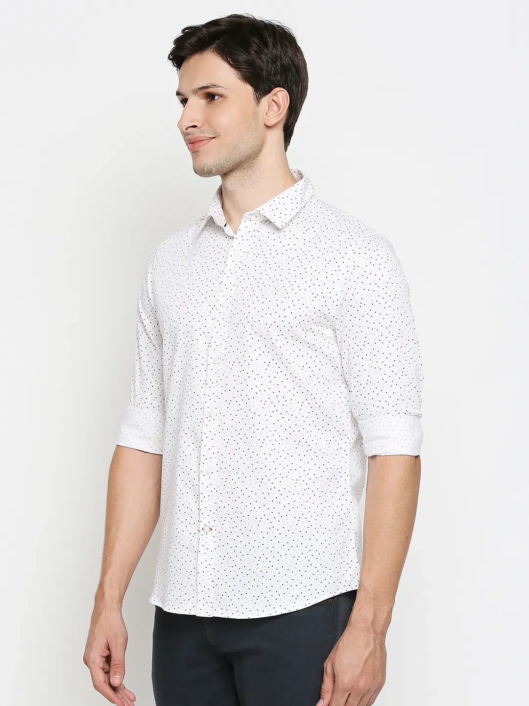 White Slim Straight Fit Regular Collar Long Sleeves Cotton Men's Shirt by Being Human Clothing - Image 2