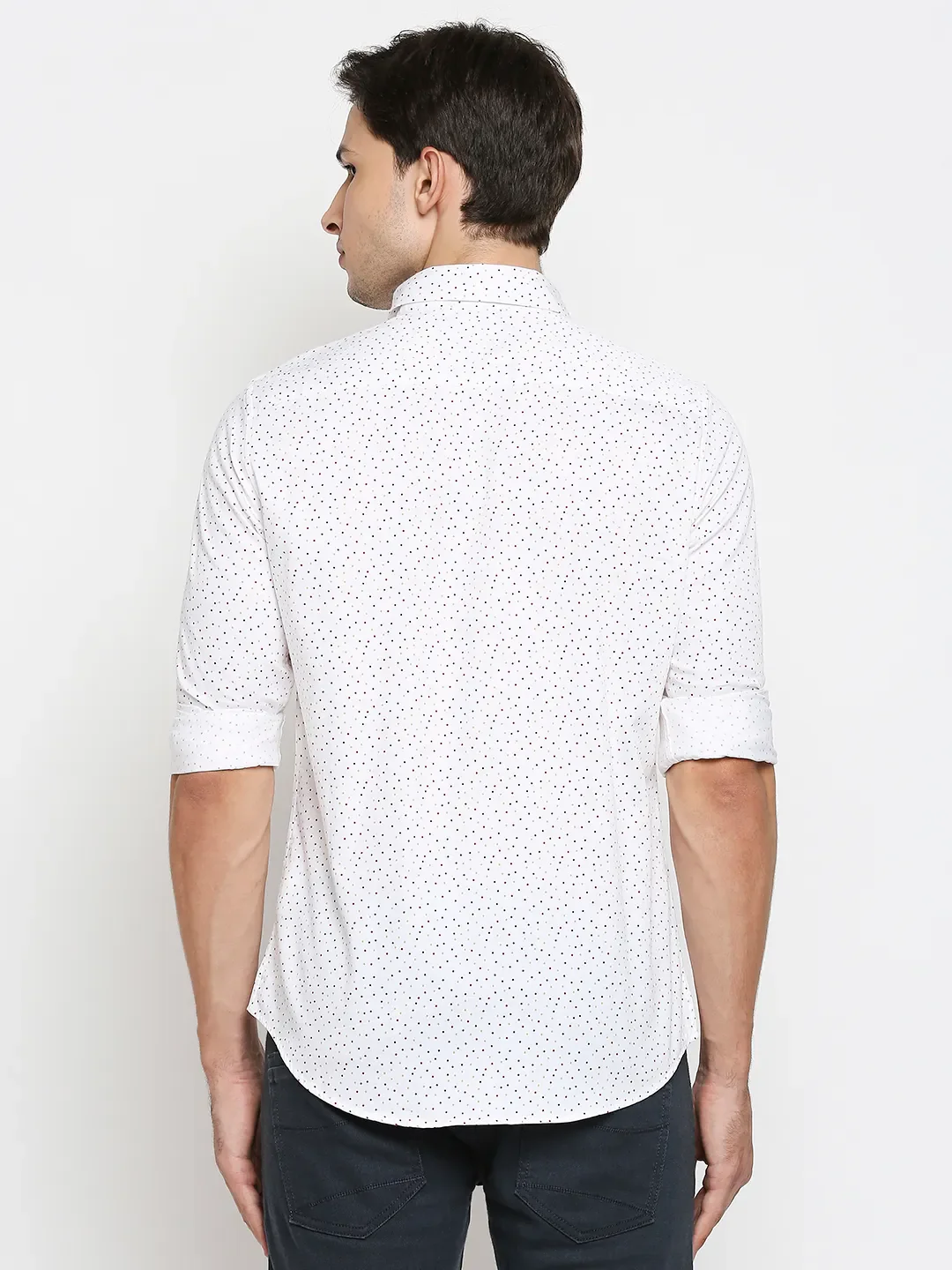 White Slim Straight Fit Regular Collar Long Sleeves Cotton Men's Shirt by Being Human Clothing - Image 4