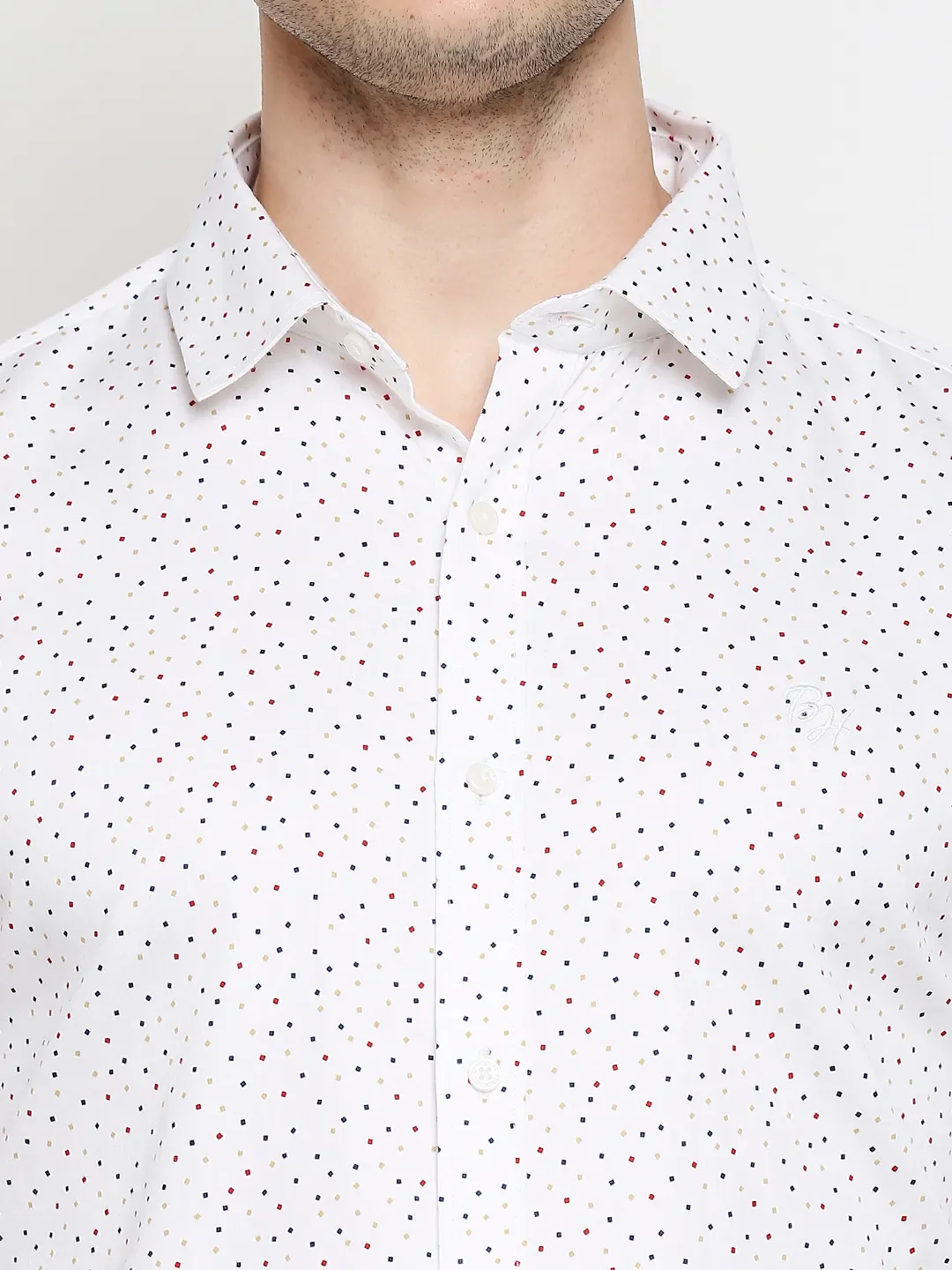 White Slim Straight Fit Regular Collar Long Sleeves Cotton Men's Shirt by Being Human Clothing - Image 5