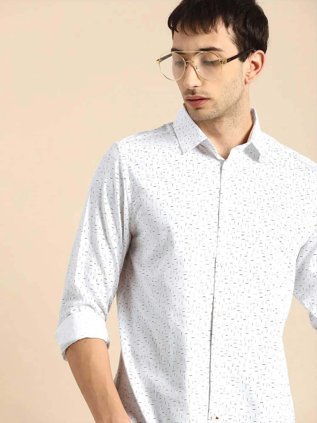 White Slim Straight Fit Regular Collar Long Sleeves Cotton Men's Shirt by Being Human Clothing