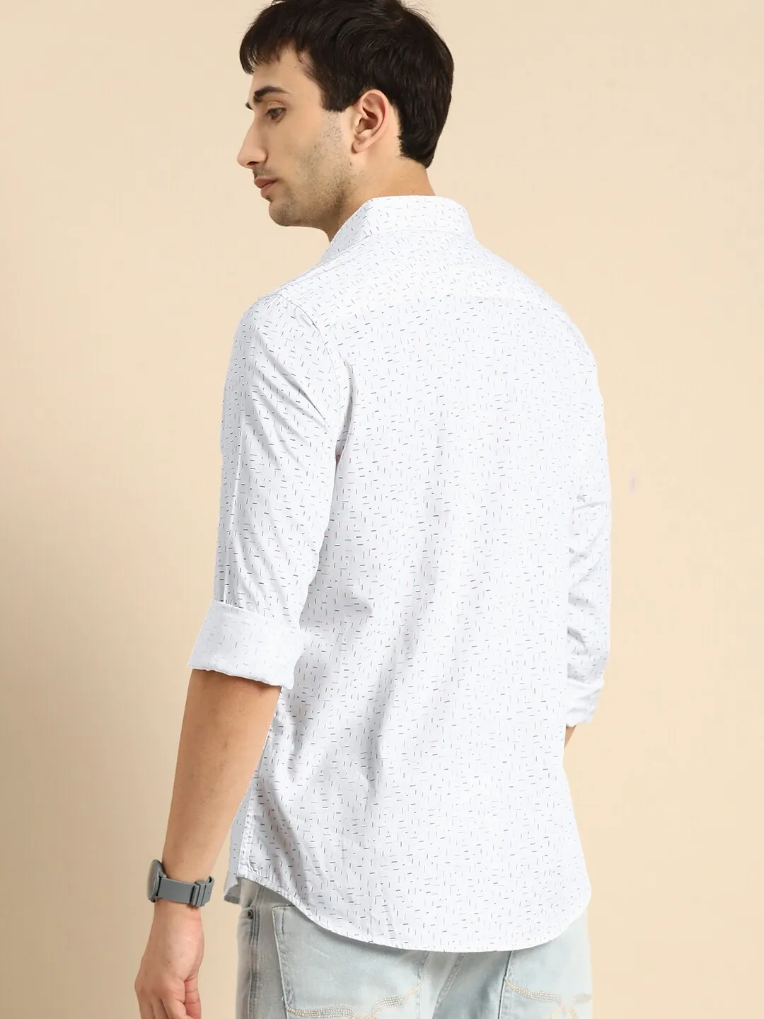 White Slim Straight Fit Regular Collar Long Sleeves Cotton Men's Shirt by Being Human Clothing - Image 3