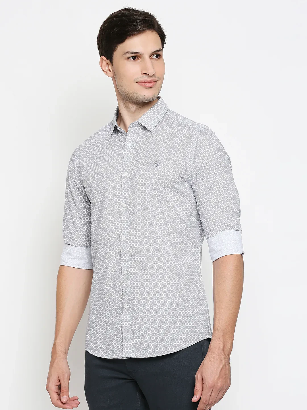 White Slim Straight Fit Regular Collar Long Sleeves Cotton Men's Shirt by Being Human Clothing - Image 2