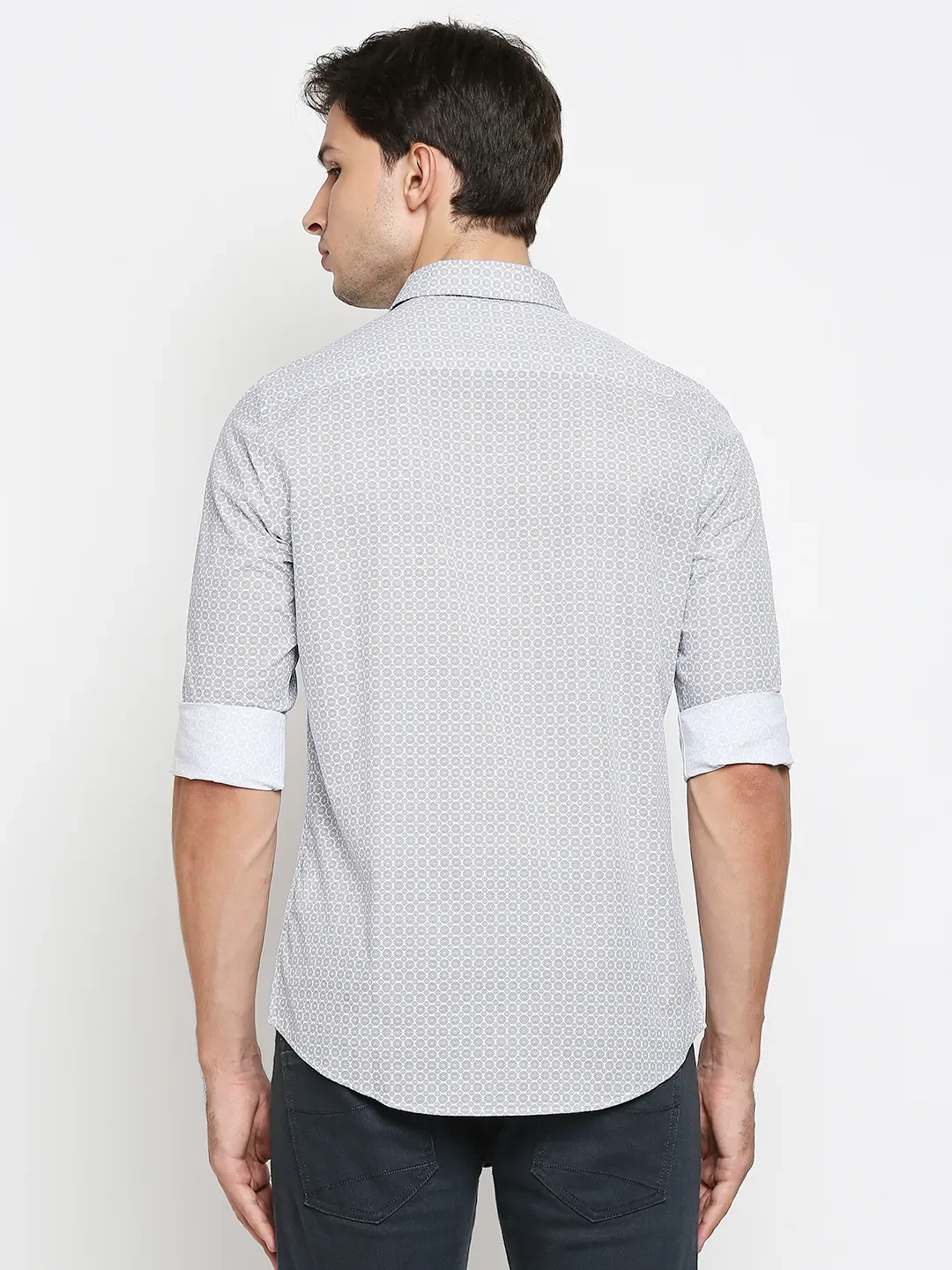 White Slim Straight Fit Regular Collar Long Sleeves Cotton Men's Shirt by Being Human Clothing - Image 3