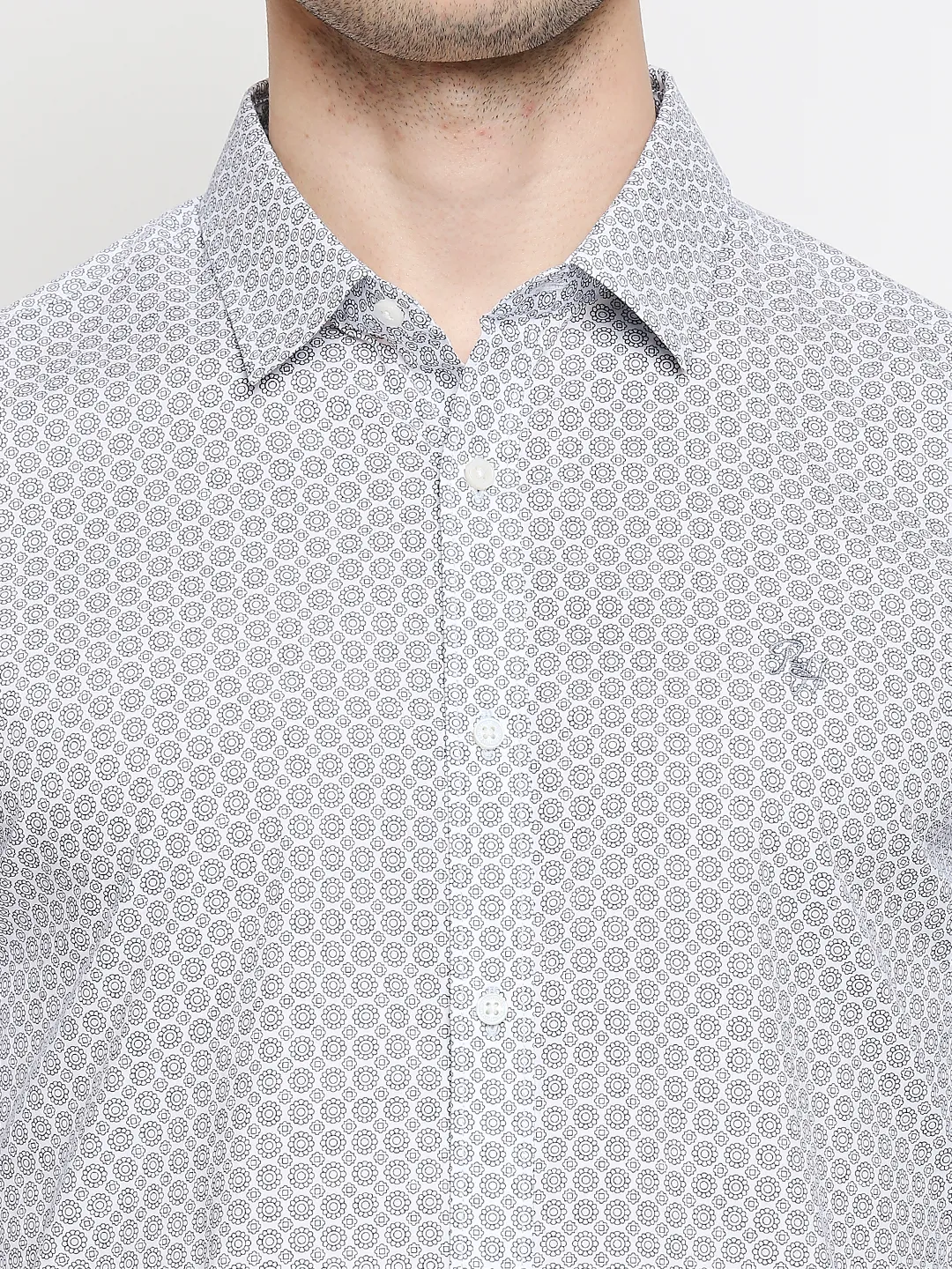 White Slim Straight Fit Regular Collar Long Sleeves Cotton Men's Shirt by Being Human Clothing - Image 4