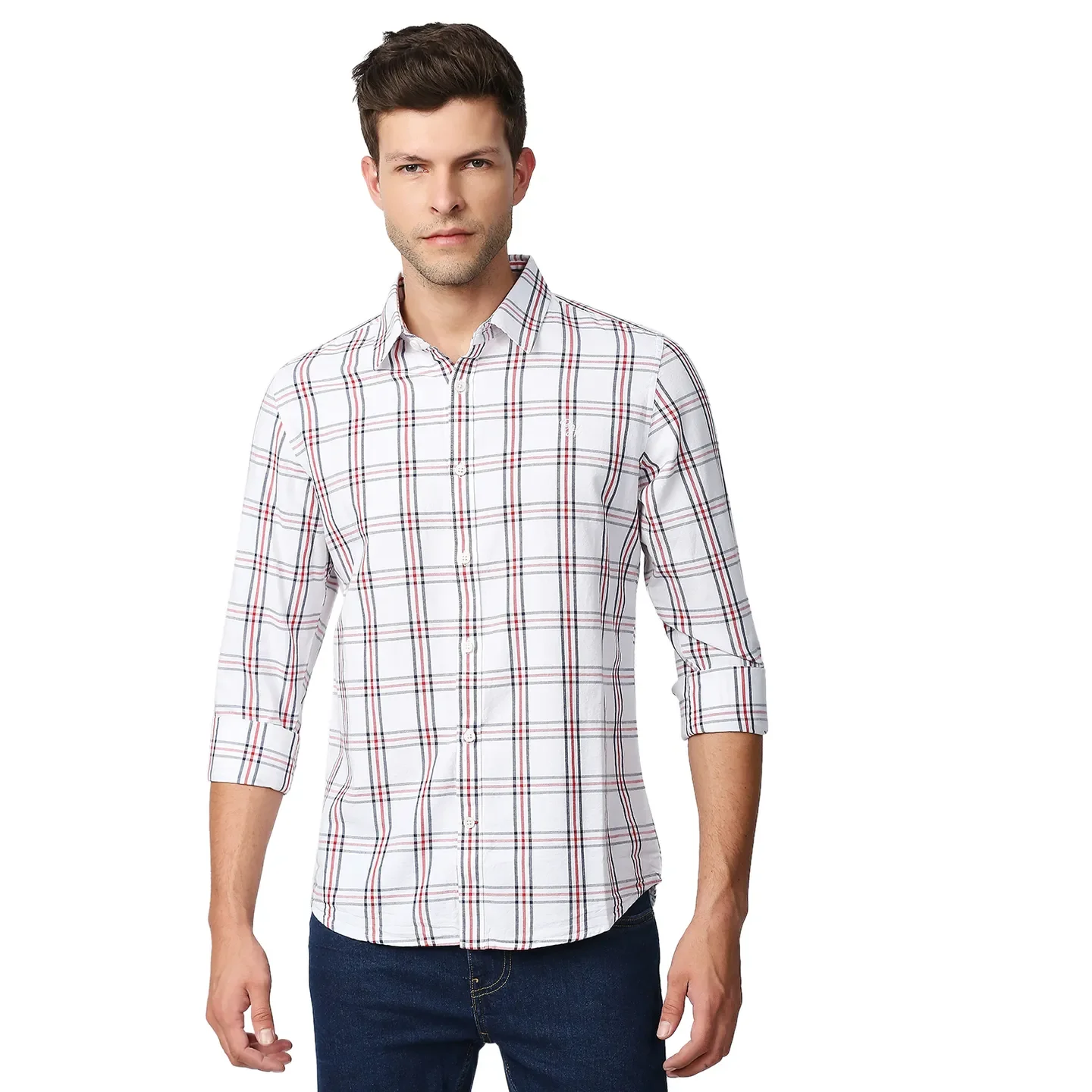 White Slim Straight Fit Regular Collar Long Sleeves Men's Shirt by Being Human Clothing