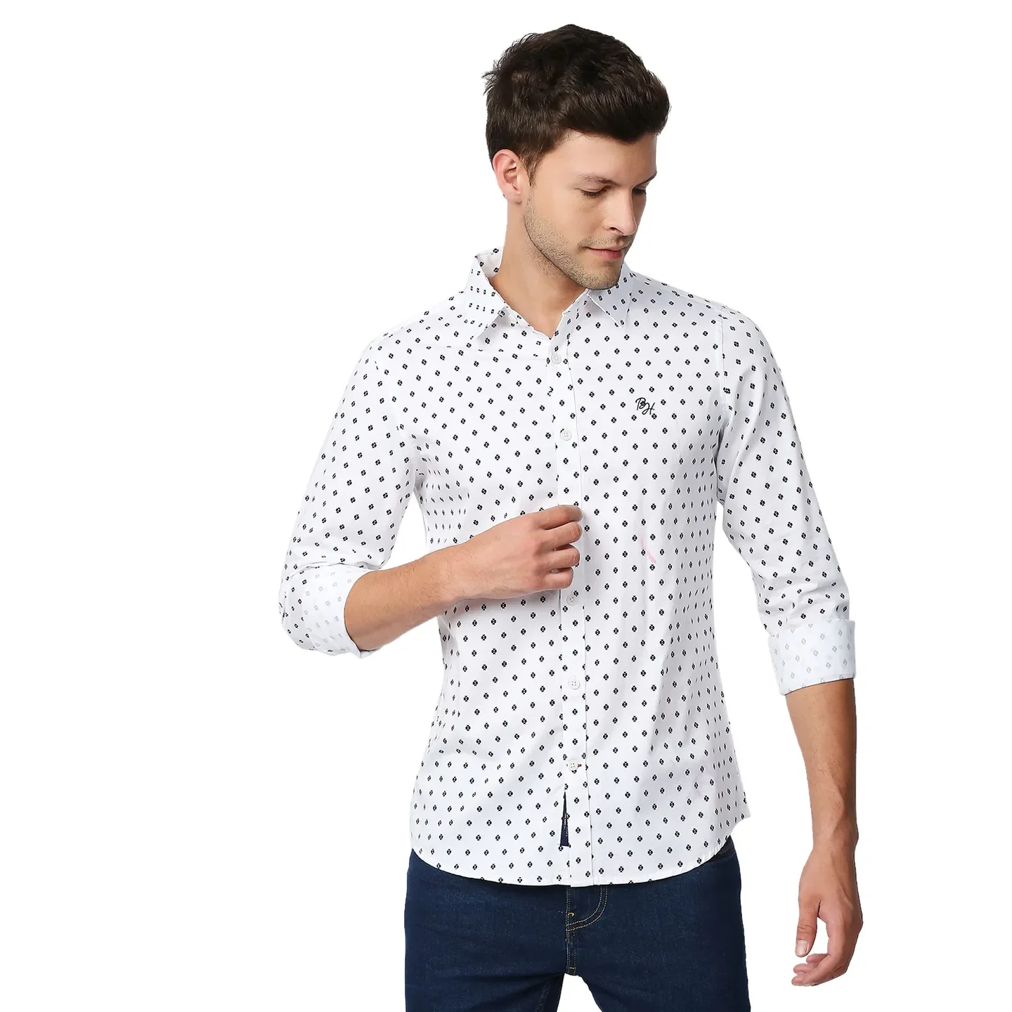 White Slim Straight Fit Regular Collar Long Sleeves Men's Shirt by Being Human Clothing