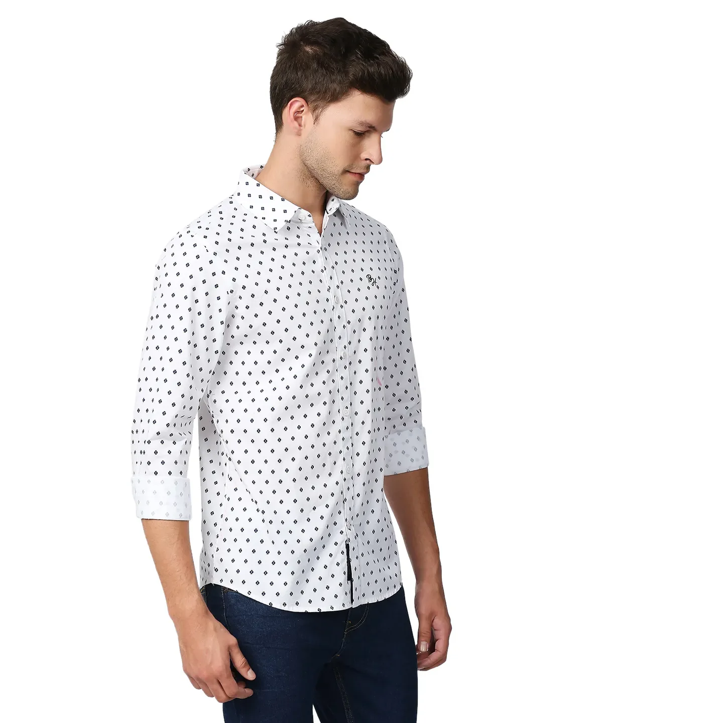 White Slim Straight Fit Regular Collar Long Sleeves Men's Shirt by Being Human Clothing - Image 3