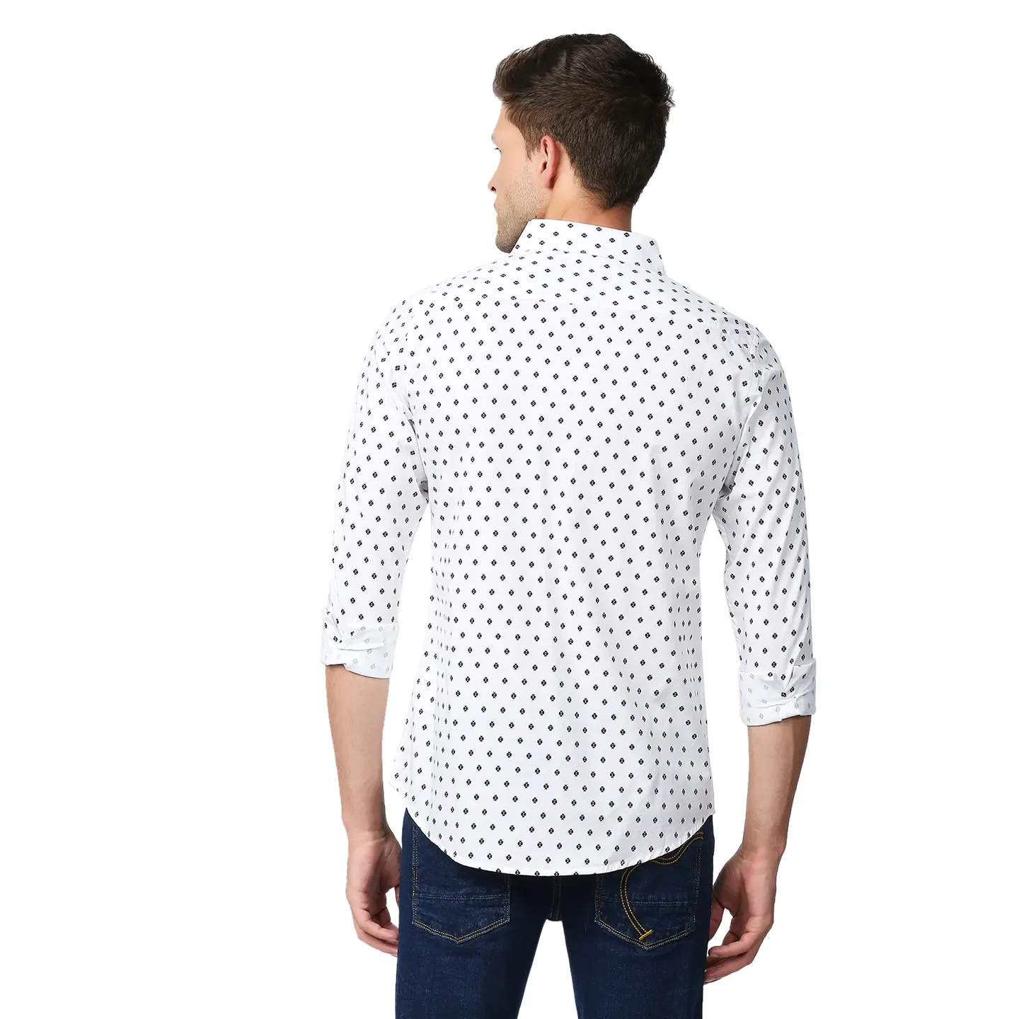 White Slim Straight Fit Regular Collar Long Sleeves Men's Shirt by Being Human Clothing - Image 4