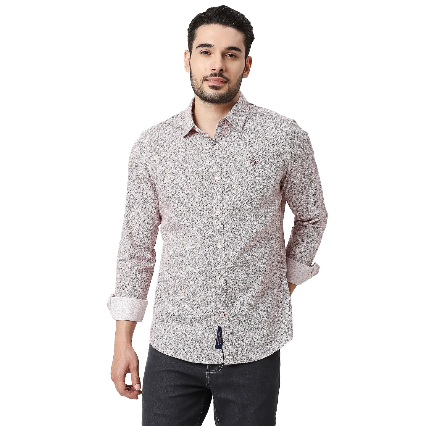 White Slim Straight Fit Regular Collar Long Sleeves Men's Shirt by Being Human Clothing
