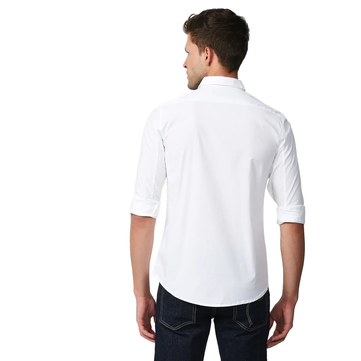 White Super Slim Fit Regular Collar Long Sleeves Men's Shirt by Being Human Clothing - Image 4