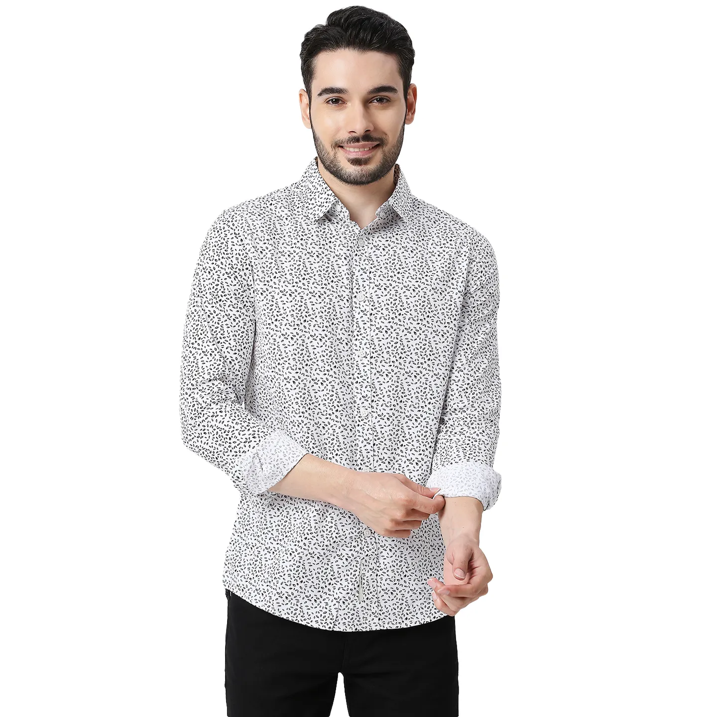 White Slim Straight Fit Regular Collar Long Sleeves Cotton Men's Shirt by Being Human Clothing