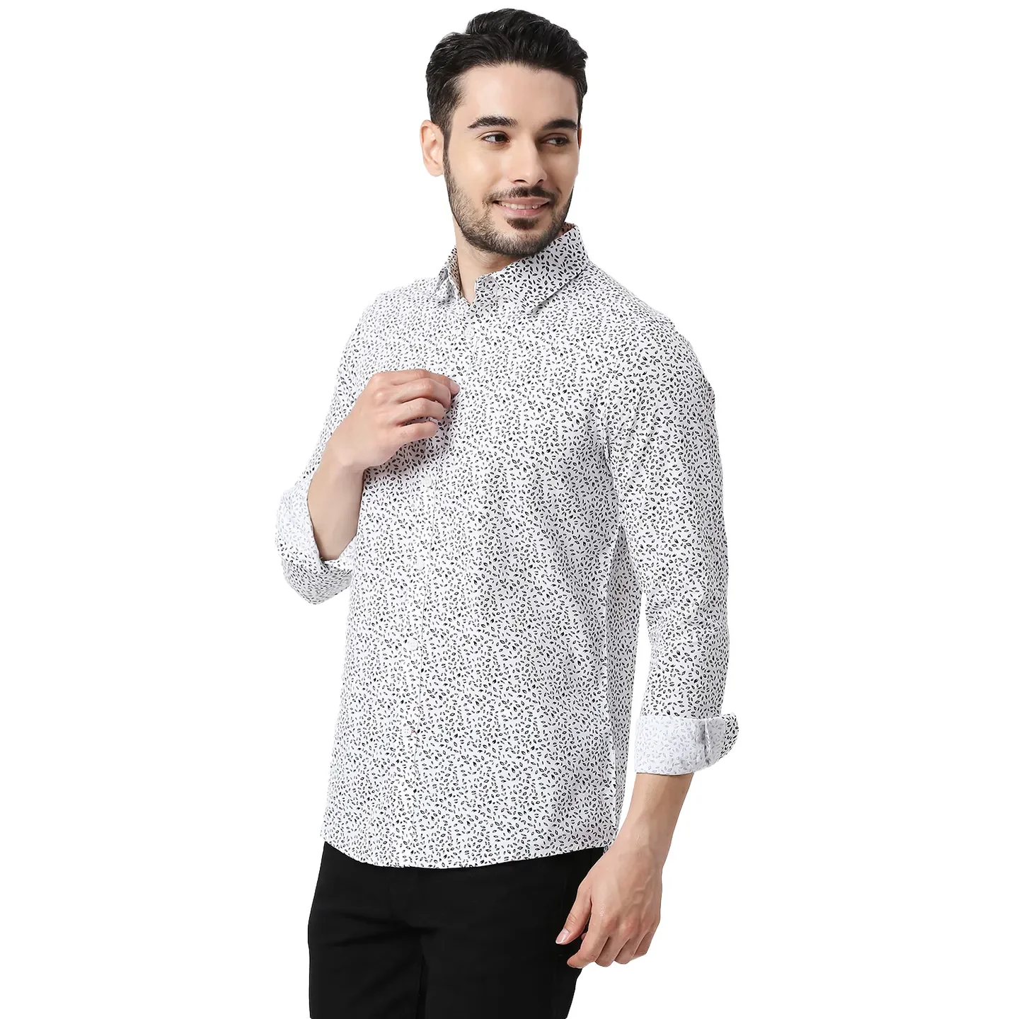 White Slim Straight Fit Regular Collar Long Sleeves Cotton Men's Shirt by Being Human Clothing - Image 2