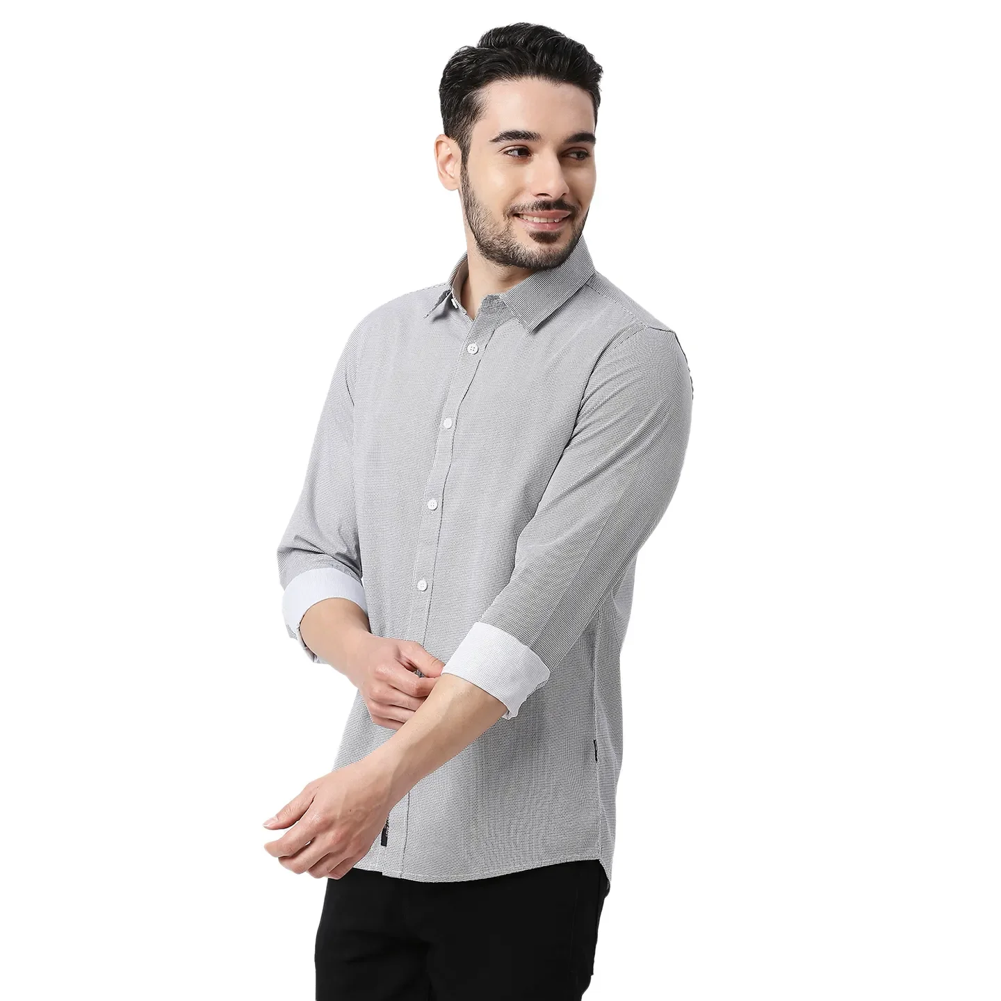 White Slim Straight Fit Regular Collar Long Sleeves Cotton Men's Shirt by Being Human Clothing - Image 2