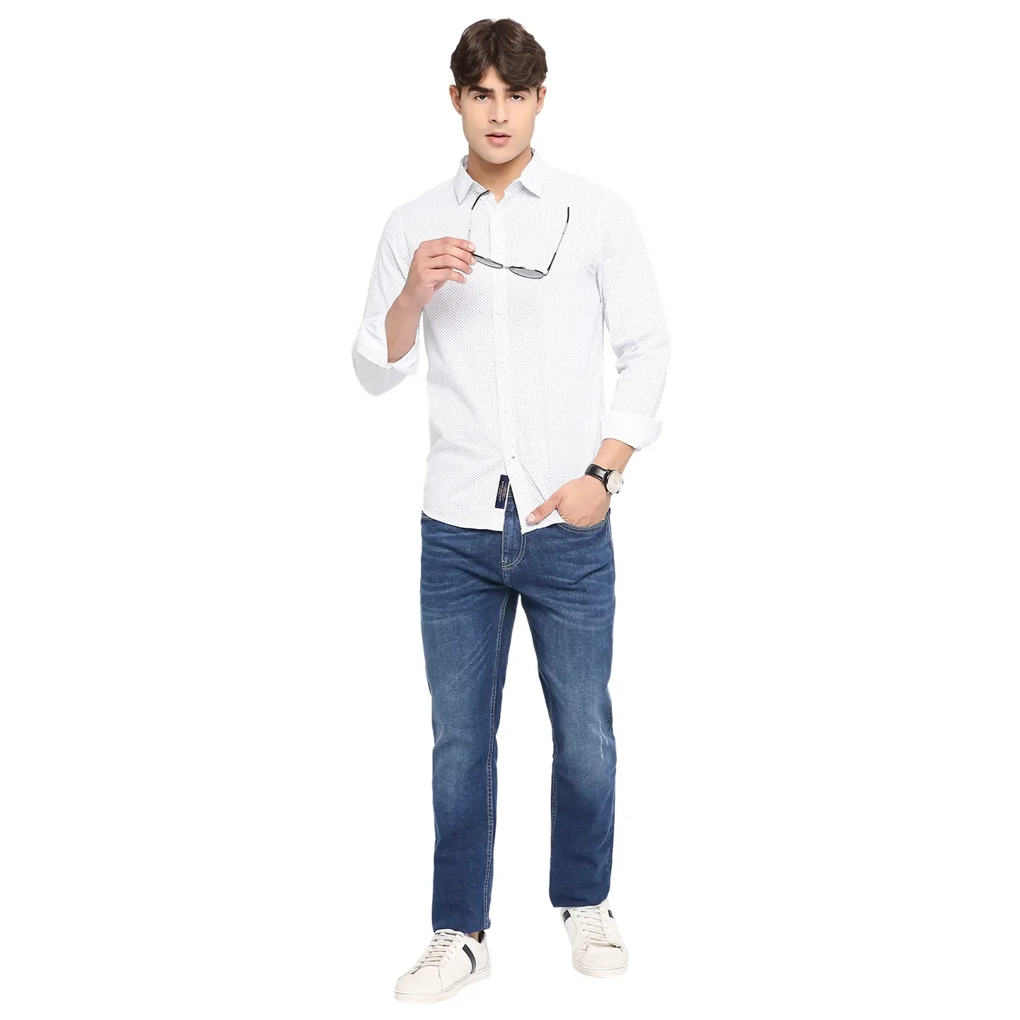 White Slim Straight Fit Regular Collar Long Sleeves Cotton Men's Shirt by Being Human Clothing - Image 6