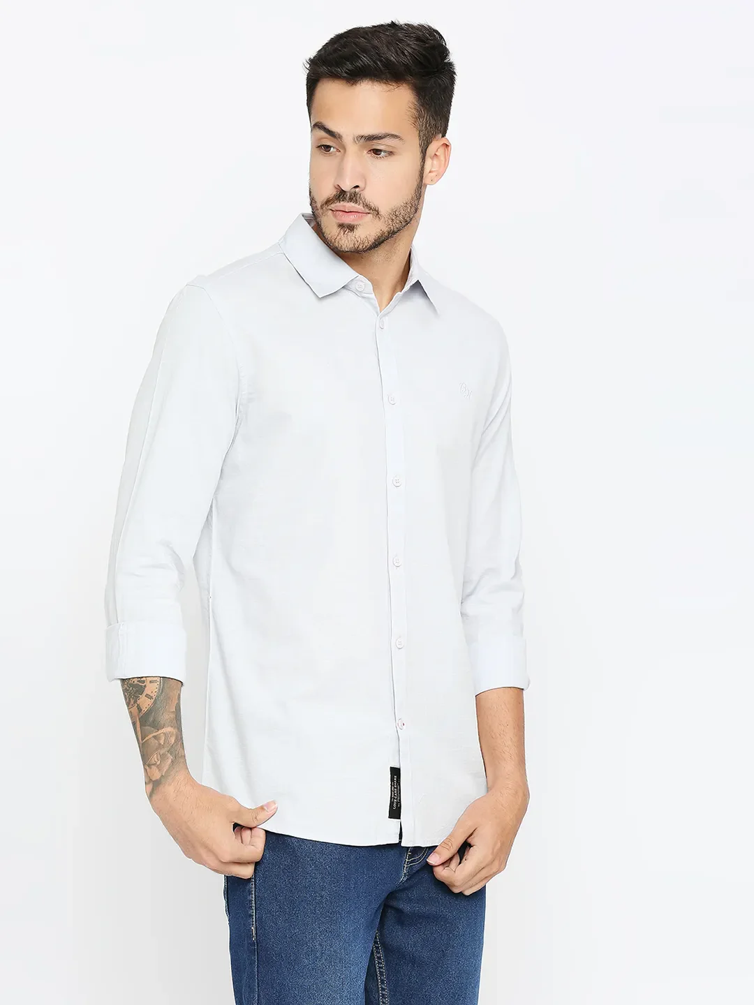 White Slim Straight Fit Regular Collar Long Sleeves Cotton Men's Shirt by Being Human Clothing - Image 3