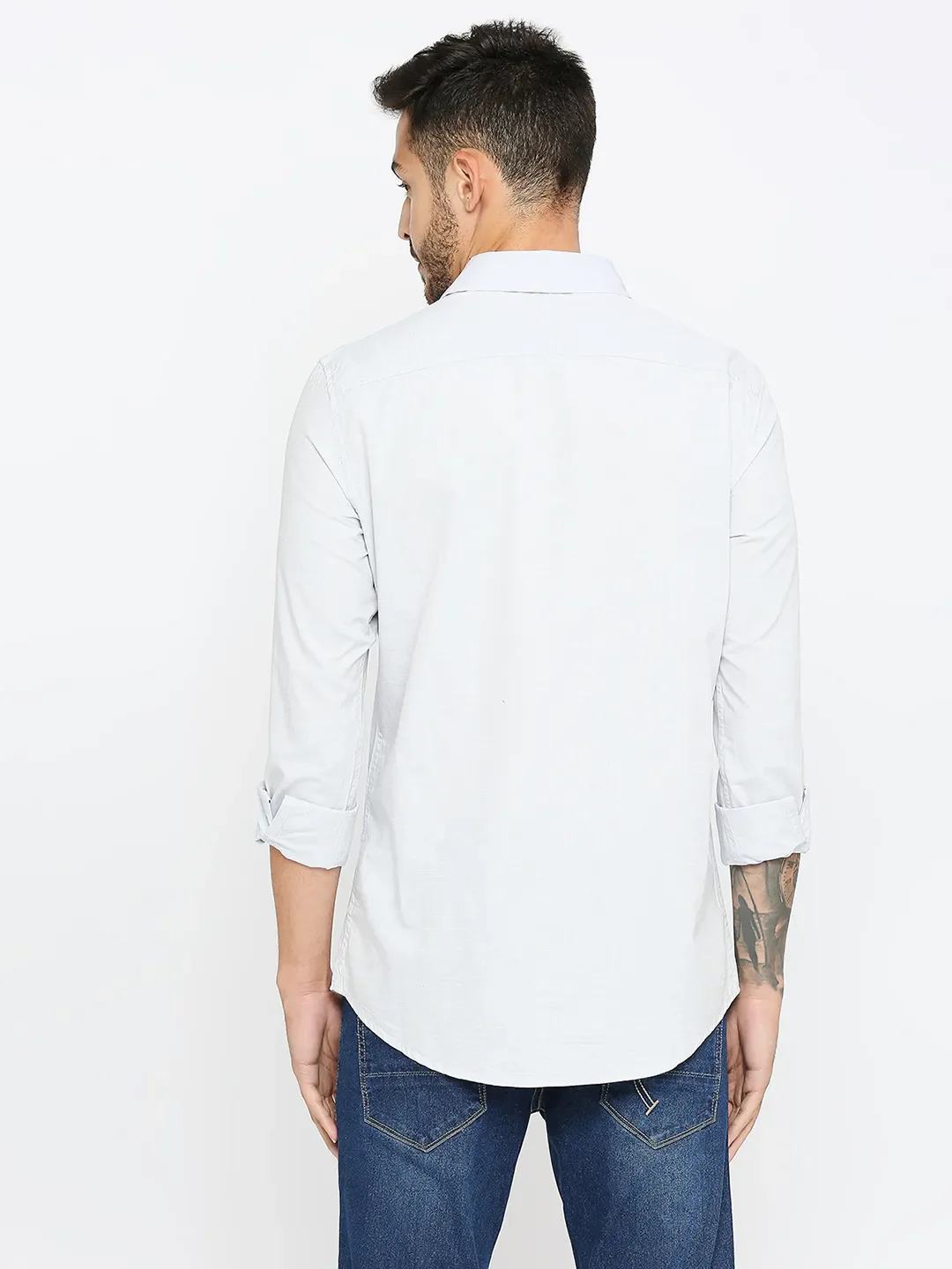 White Slim Straight Fit Regular Collar Long Sleeves Cotton Men's Shirt by Being Human Clothing - Image 4