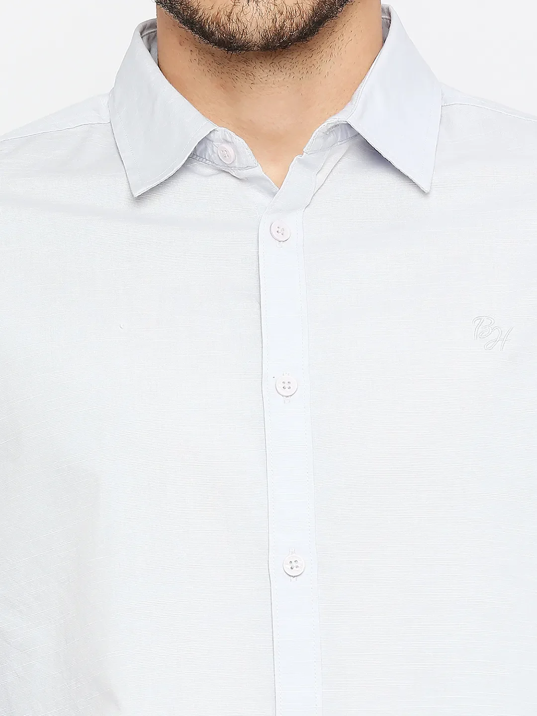 White Slim Straight Fit Regular Collar Long Sleeves Cotton Men's Shirt by Being Human Clothing - Image 5