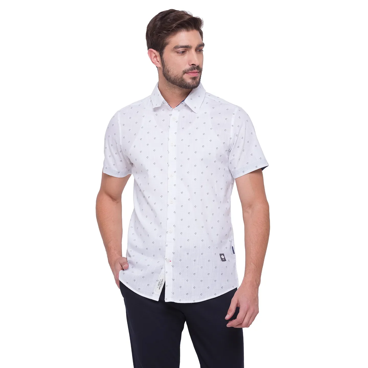 White Slim Straight Fit Regular Collar Short Sleeves Cotton Men's Shirt by Being Human Clothing