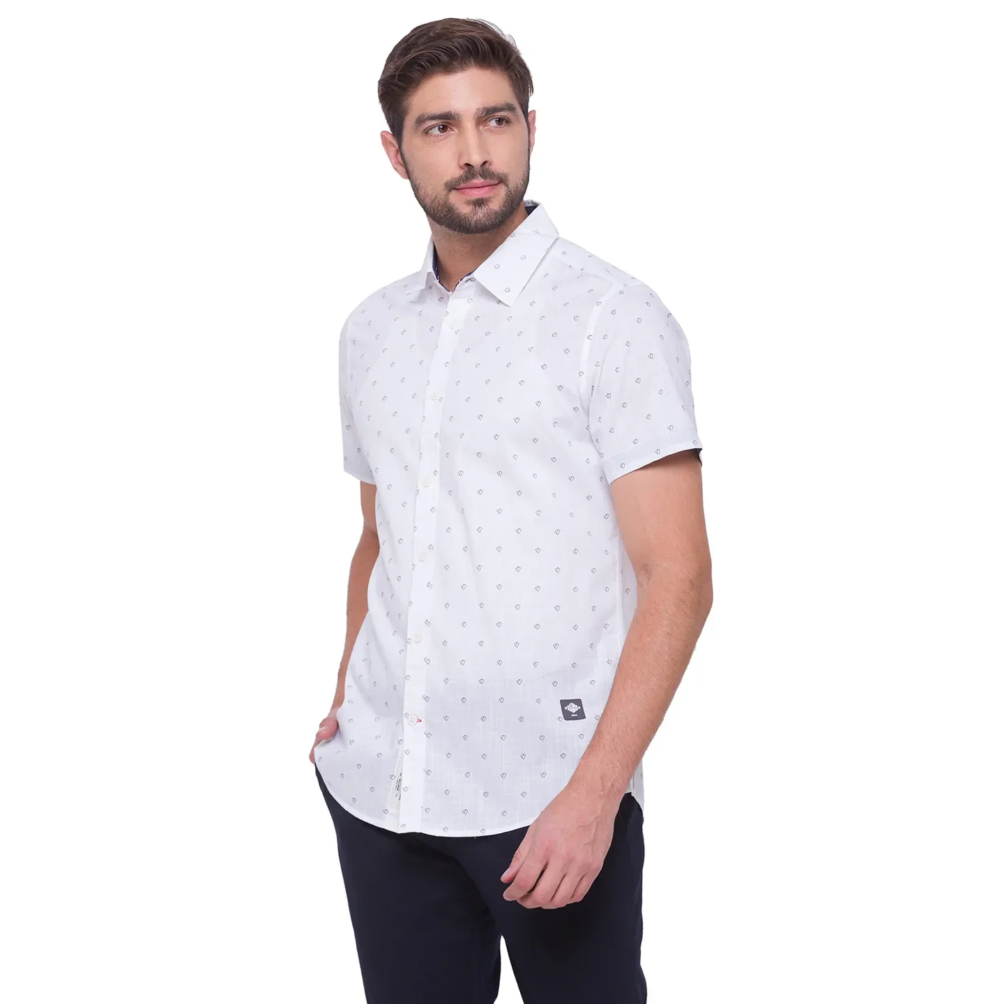 White Slim Straight Fit Regular Collar Short Sleeves Cotton Men's Shirt by Being Human Clothing - Image 2
