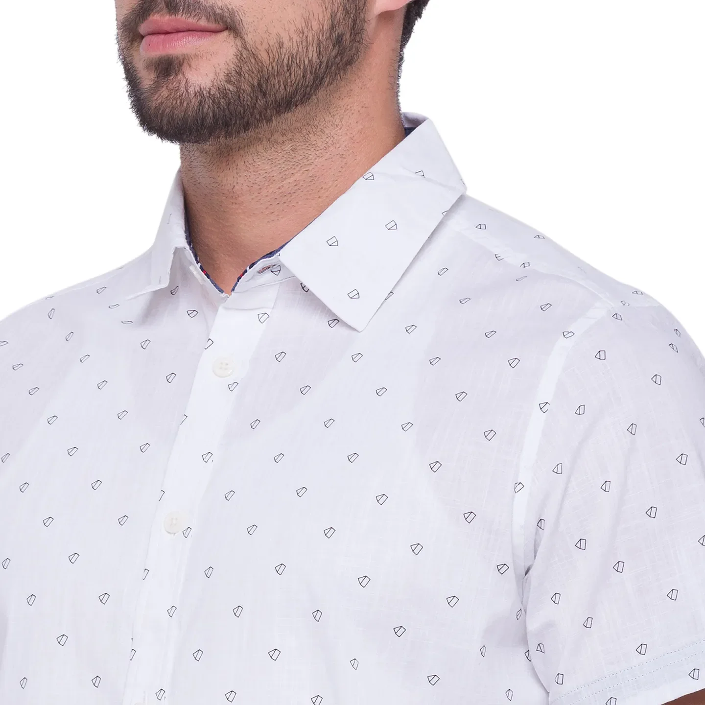 White Slim Straight Fit Regular Collar Short Sleeves Cotton Men's Shirt by Being Human Clothing - Image 3
