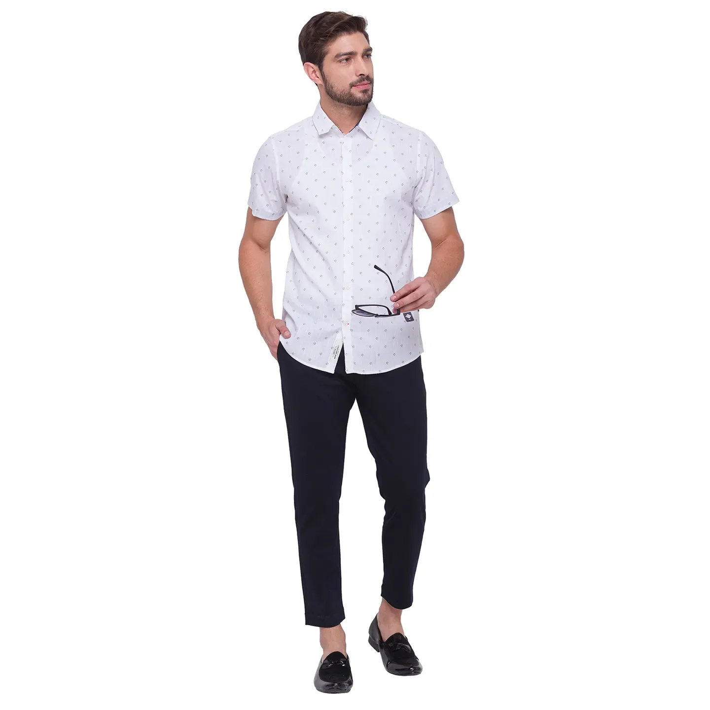 White Slim Straight Fit Regular Collar Short Sleeves Cotton Men's Shirt by Being Human Clothing - Image 5