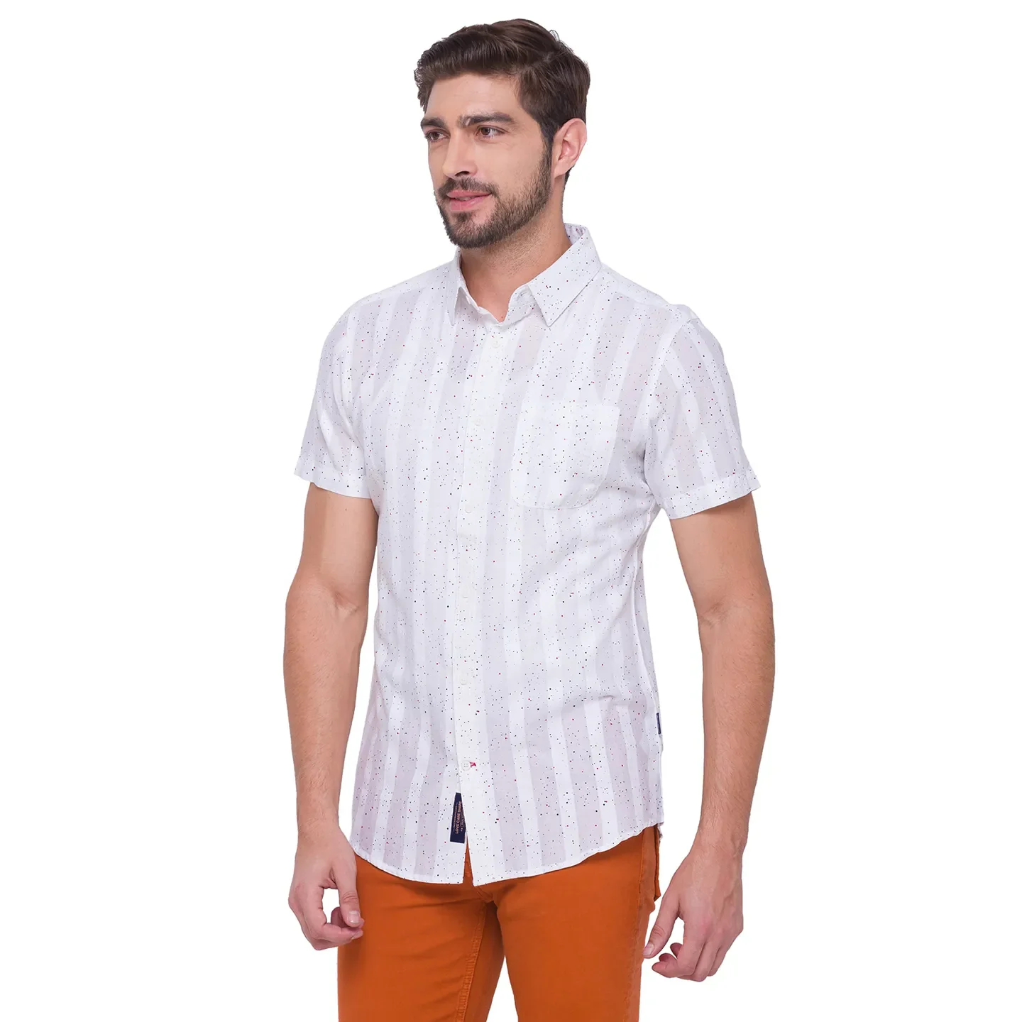 White Slim Straight Fit Regular Collar Short Sleeves Cotton Men's Shirt by Being Human Clothing - Image 2