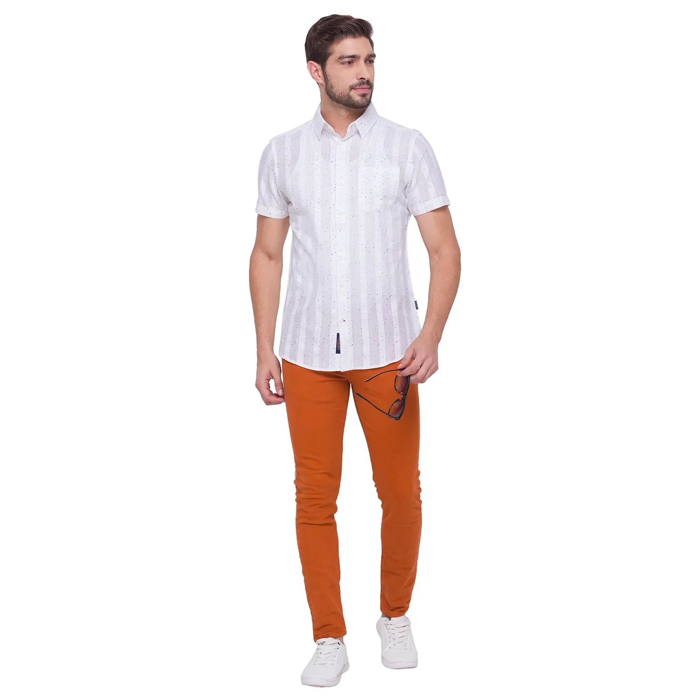 White Slim Straight Fit Regular Collar Short Sleeves Cotton Men's Shirt by Being Human Clothing - Image 5