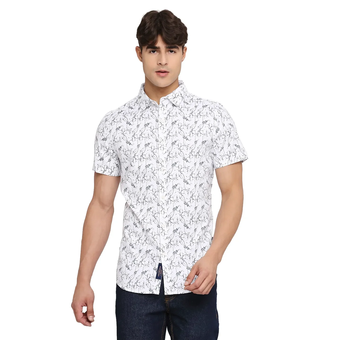 White Slim Straight Fit Regular Collar Short Sleeves Cotton Men's Shirt by Being Human Clothing