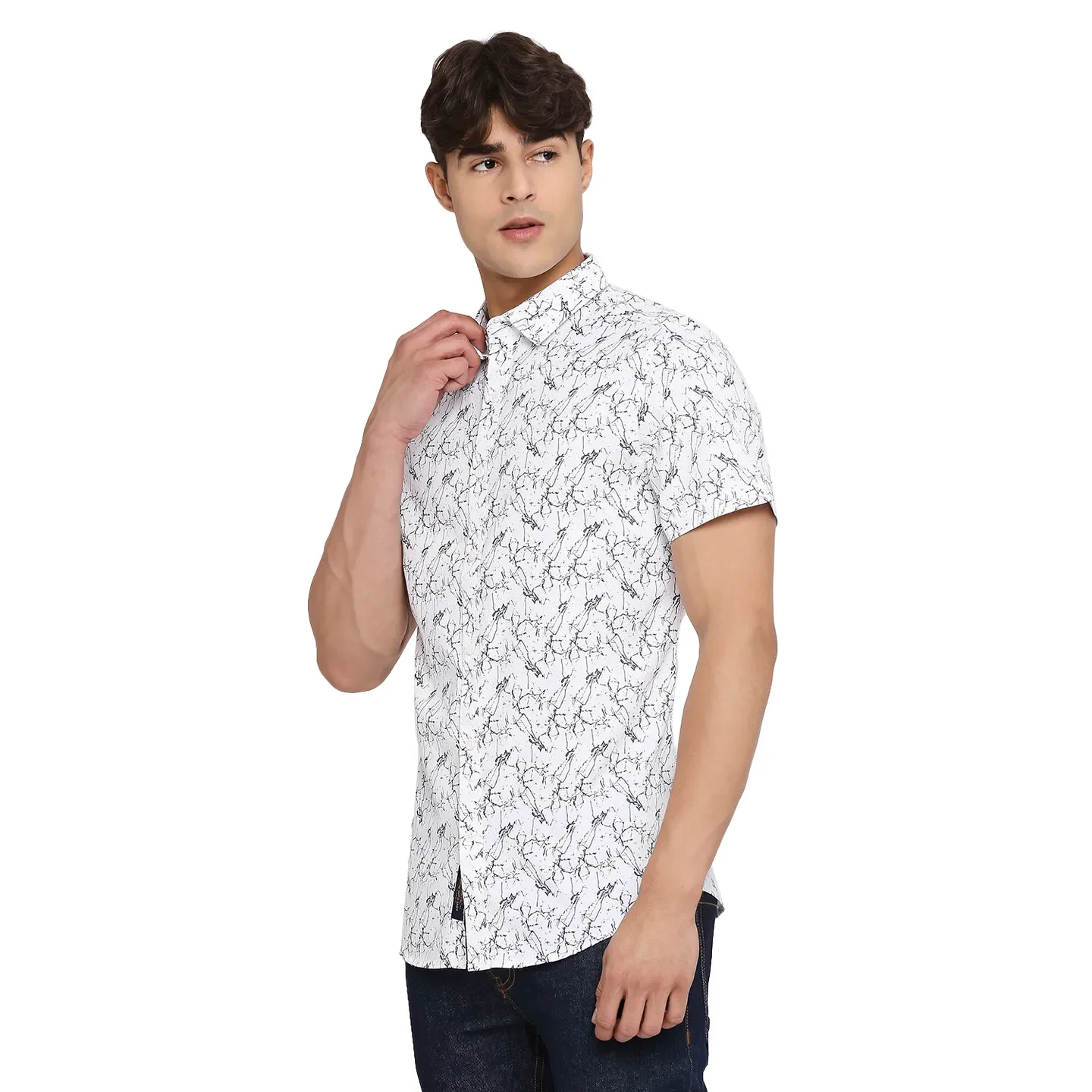 White Slim Straight Fit Regular Collar Short Sleeves Cotton Men's Shirt by Being Human Clothing - Image 2