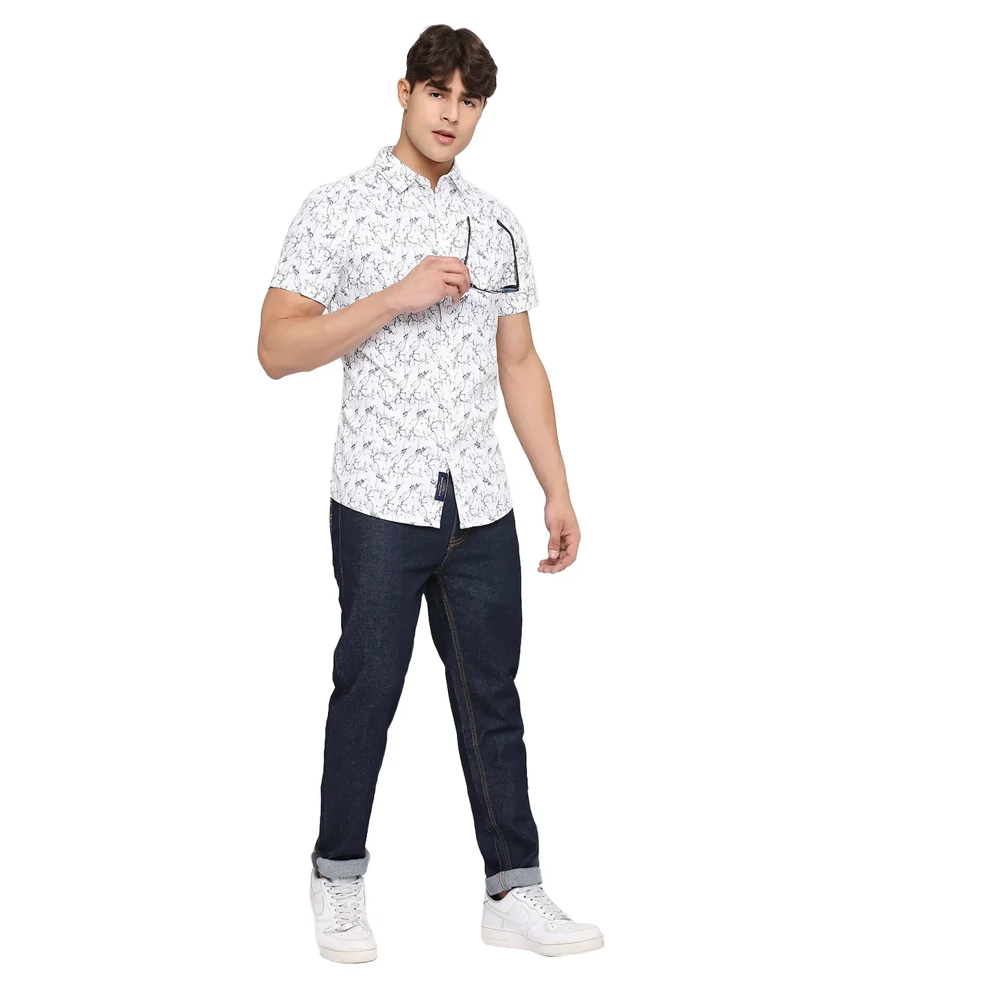 White Slim Straight Fit Regular Collar Short Sleeves Cotton Men's Shirt by Being Human Clothing - Image 6