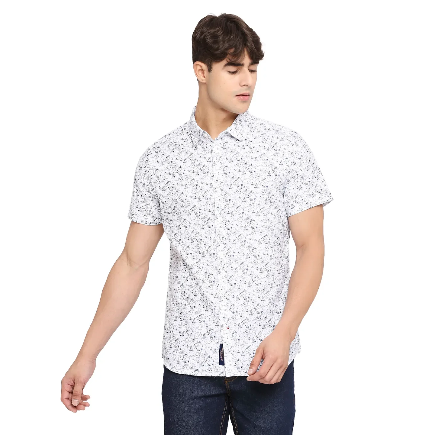 White Slim Straight Fit Regular Collar Short Sleeves Cotton Men's Shirt by Being Human Clothing