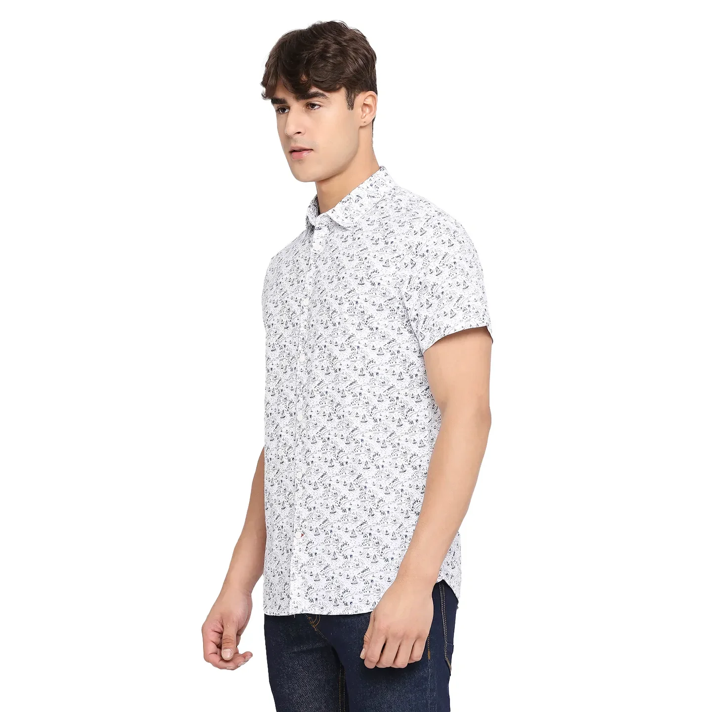 White Slim Straight Fit Regular Collar Short Sleeves Cotton Men's Shirt by Being Human Clothing - Image 2