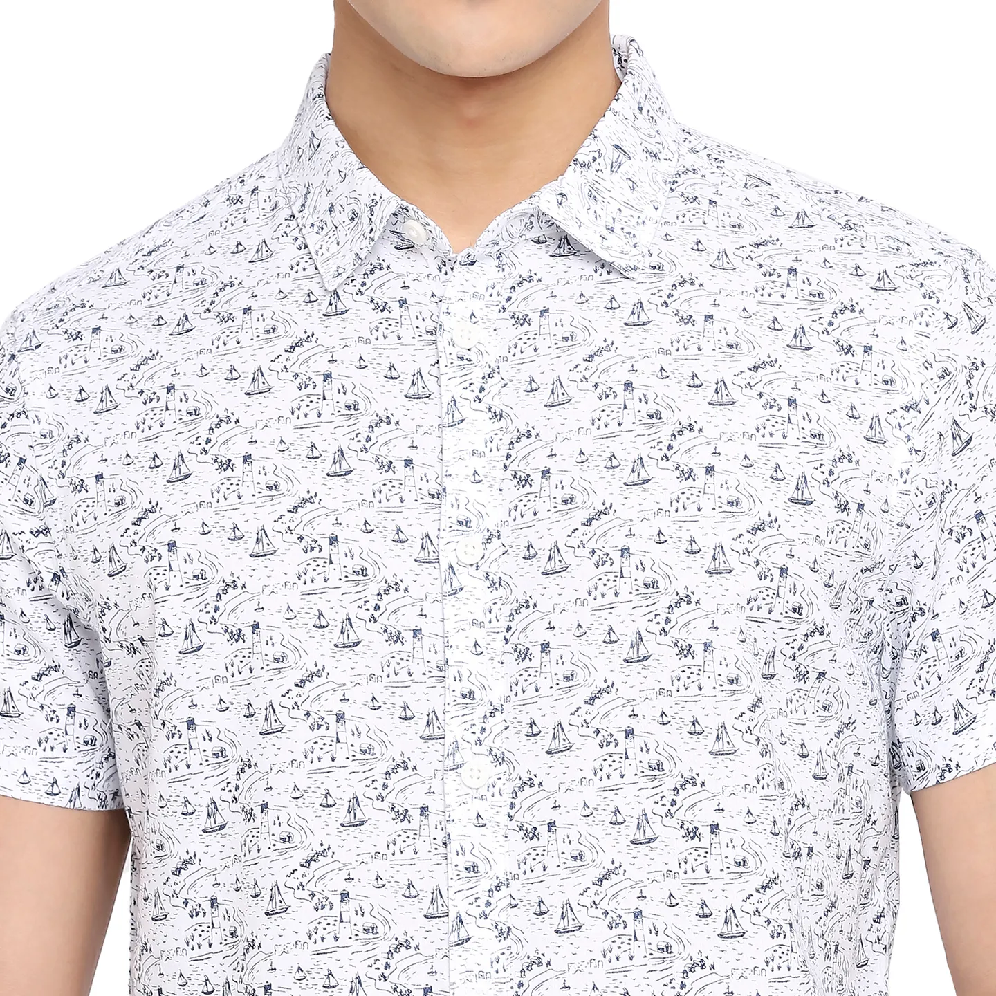 White Slim Straight Fit Regular Collar Short Sleeves Cotton Men's Shirt by Being Human Clothing - Image 5
