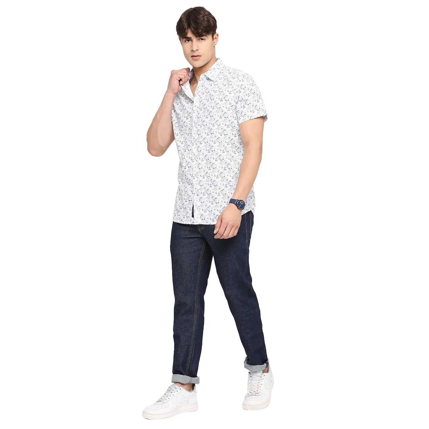 White Slim Straight Fit Regular Collar Short Sleeves Cotton Men's Shirt by Being Human Clothing - Image 6