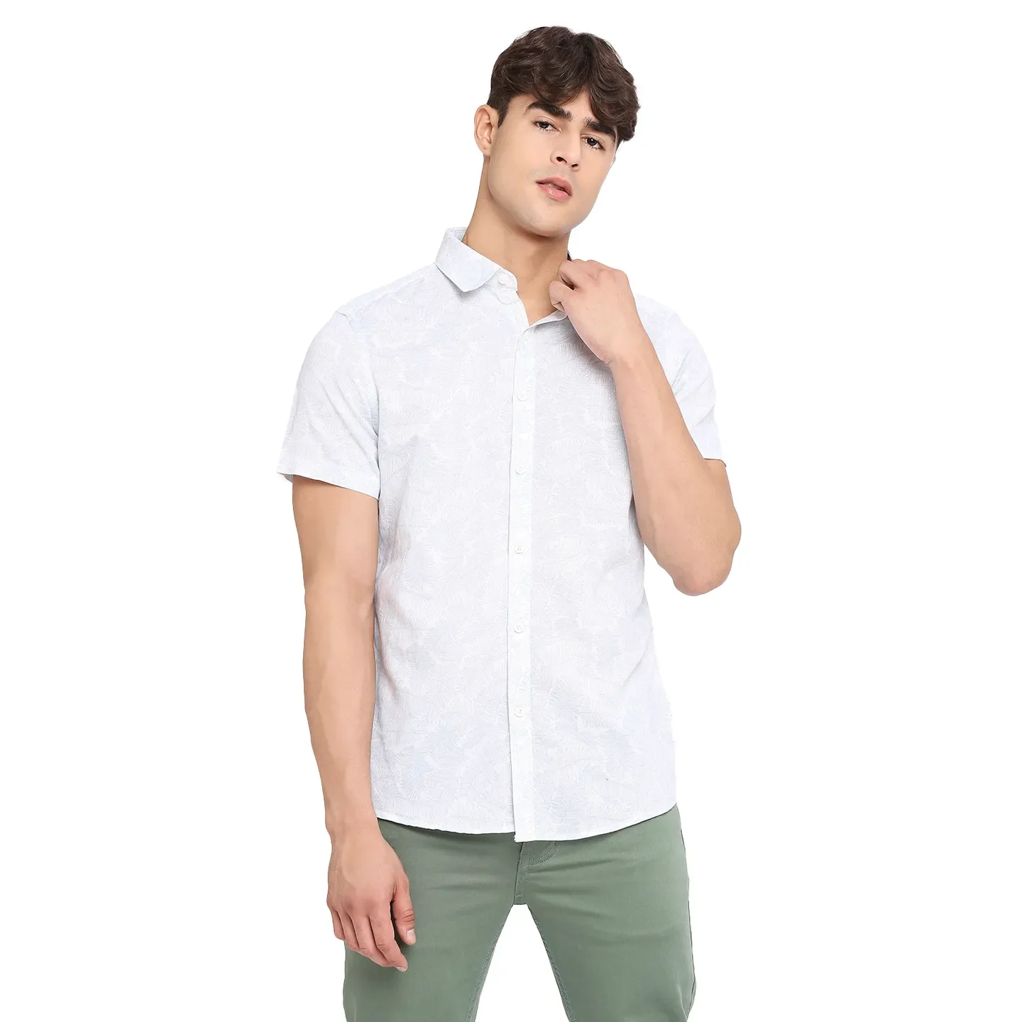 White Slim Straight Fit Regular Collar Short Sleeves Cotton Men's Shirt by Being Human Clothing
