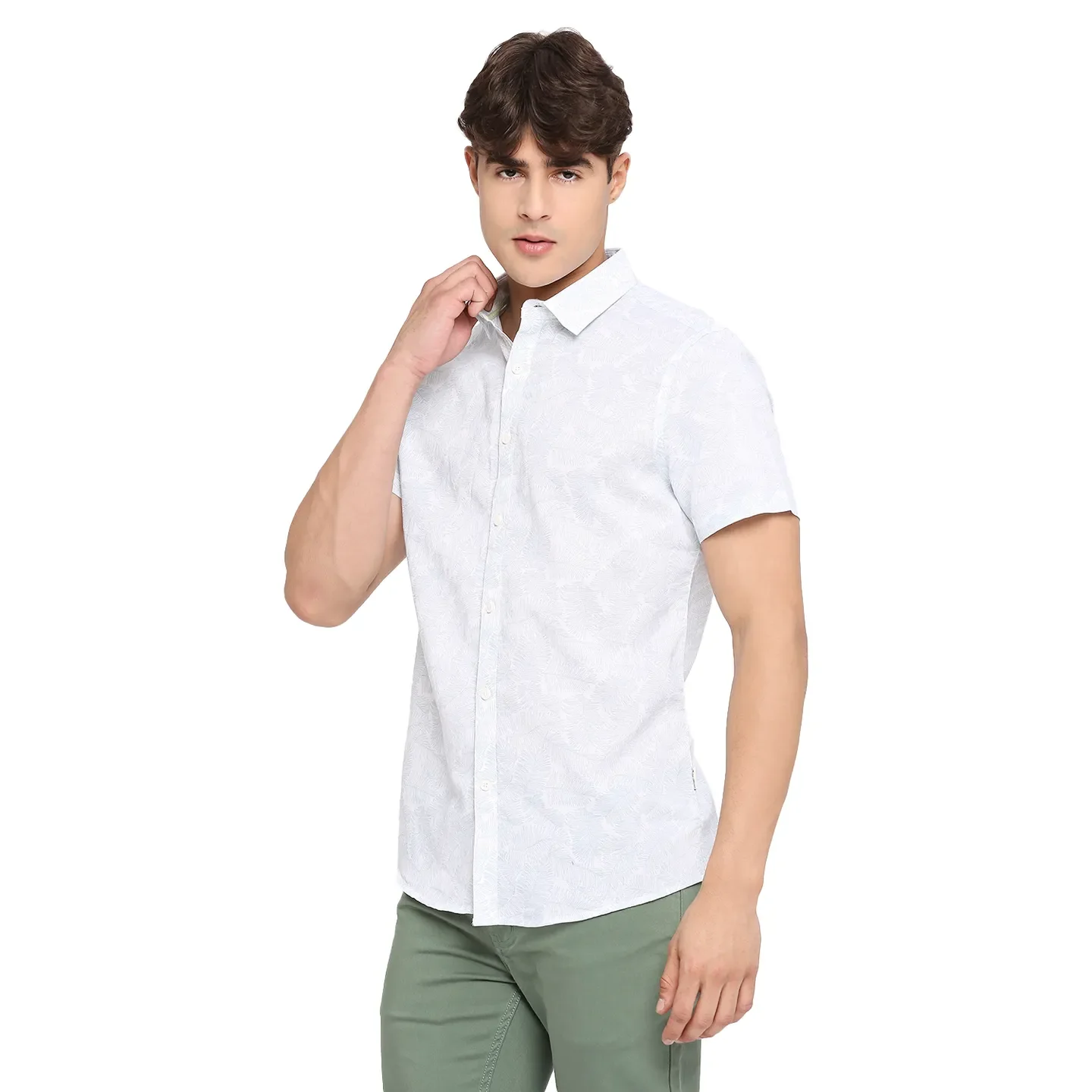 White Slim Straight Fit Regular Collar Short Sleeves Cotton Men's Shirt by Being Human Clothing - Image 2