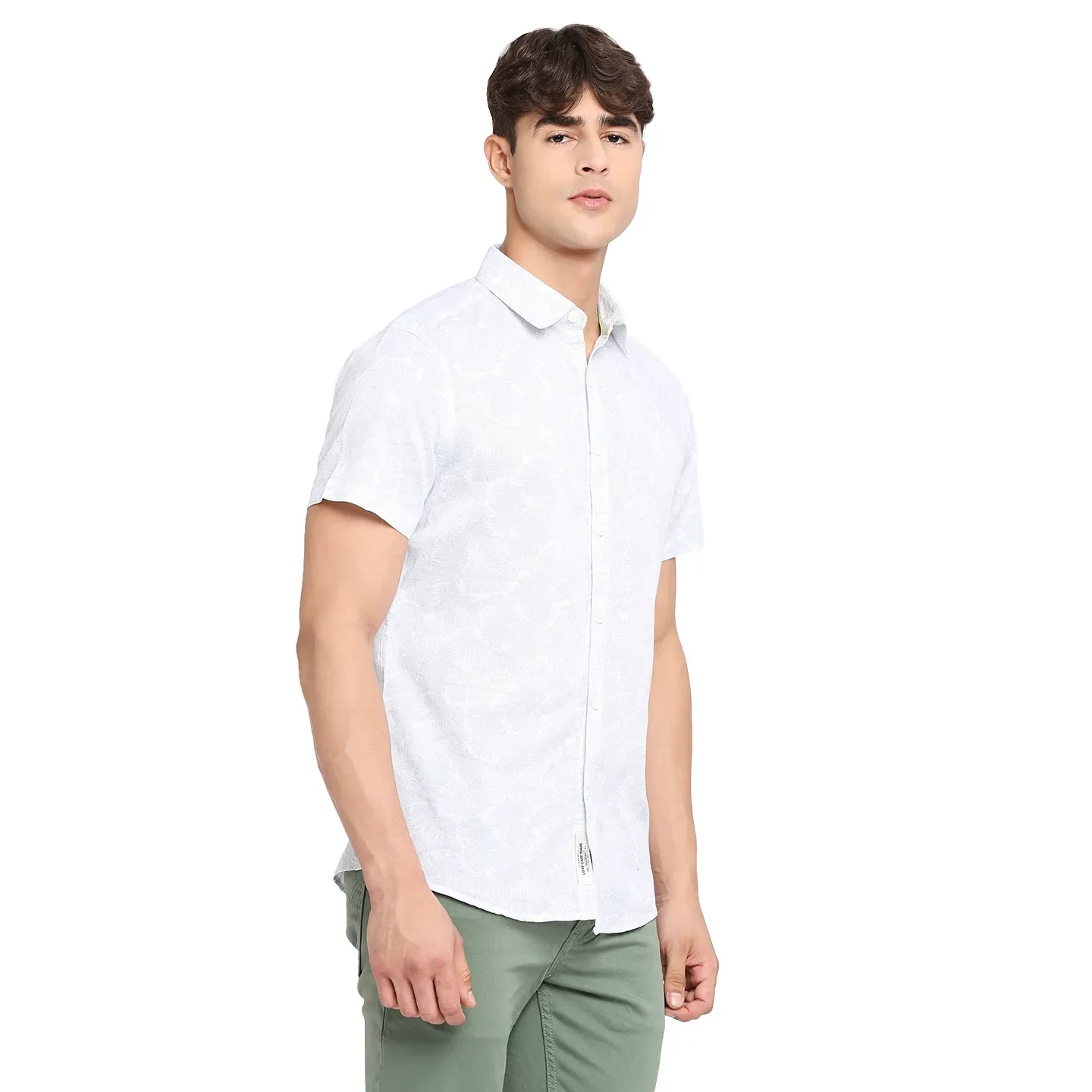 White Slim Straight Fit Regular Collar Short Sleeves Cotton Men's Shirt by Being Human Clothing - Image 3