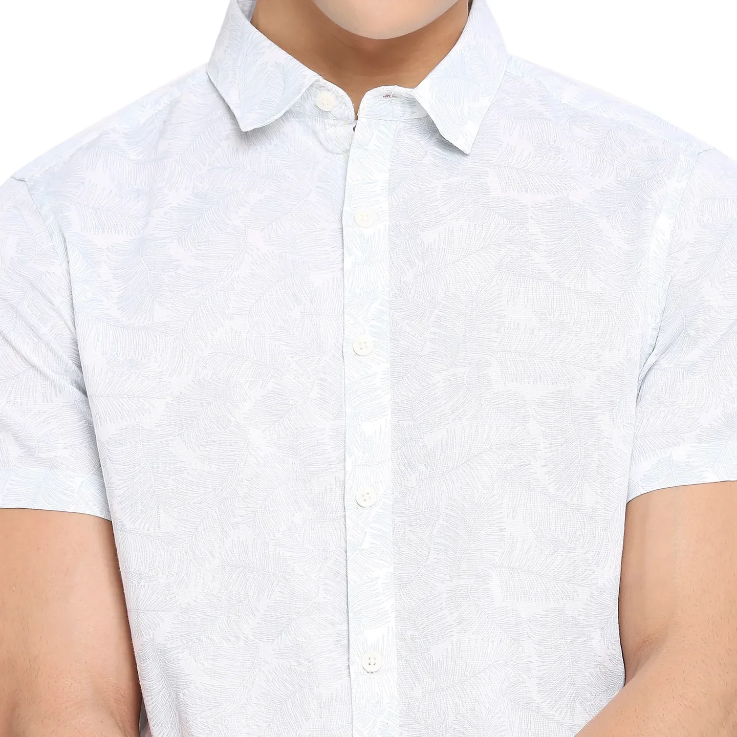 White Slim Straight Fit Regular Collar Short Sleeves Cotton Men's Shirt by Being Human Clothing - Image 5