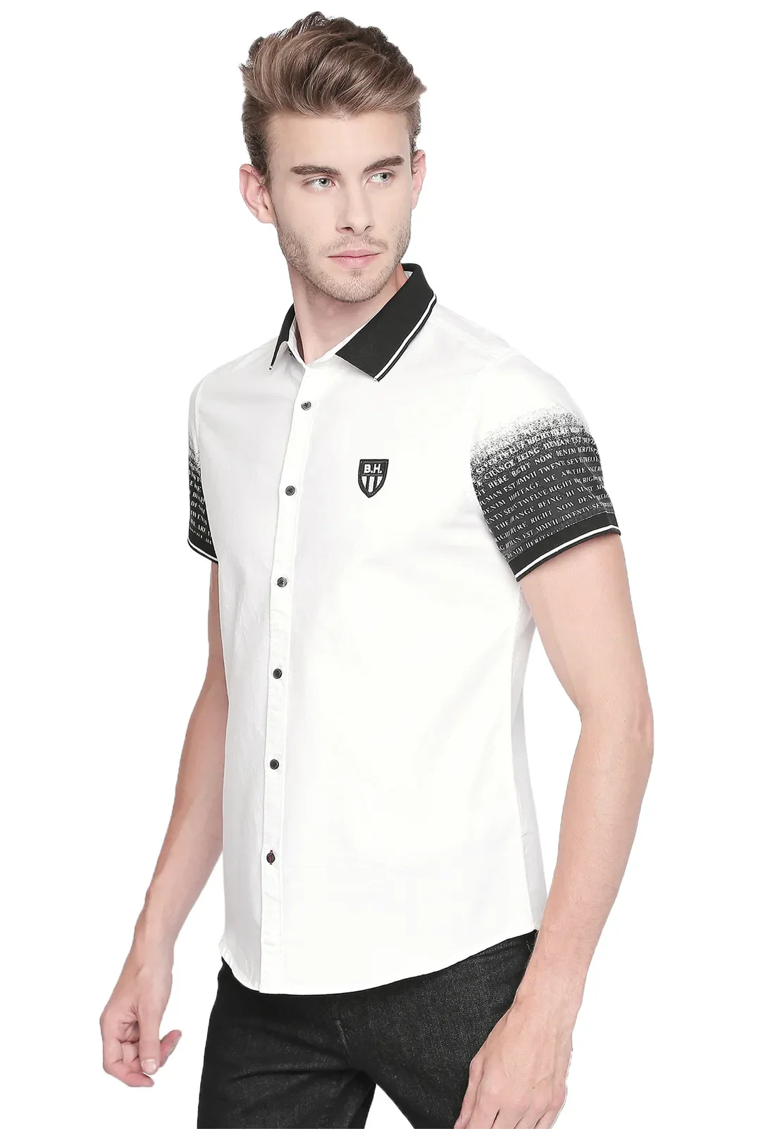 White Slim Straight Fit Regular Collar Short Sleeves Cotton Men's Shirt by Being Human Clothing - Image 3