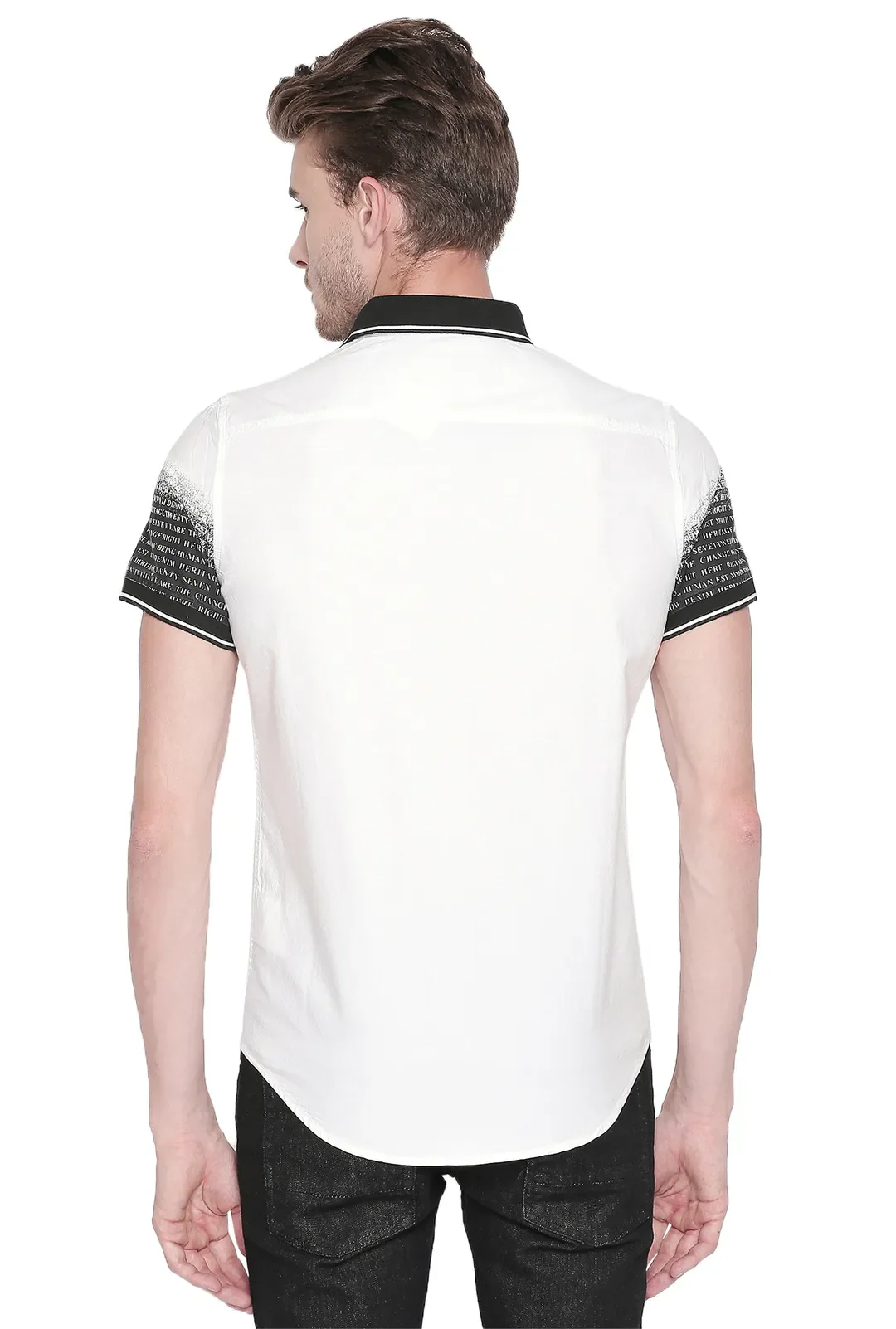 White Slim Straight Fit Regular Collar Short Sleeves Cotton Men's Shirt by Being Human Clothing - Image 4