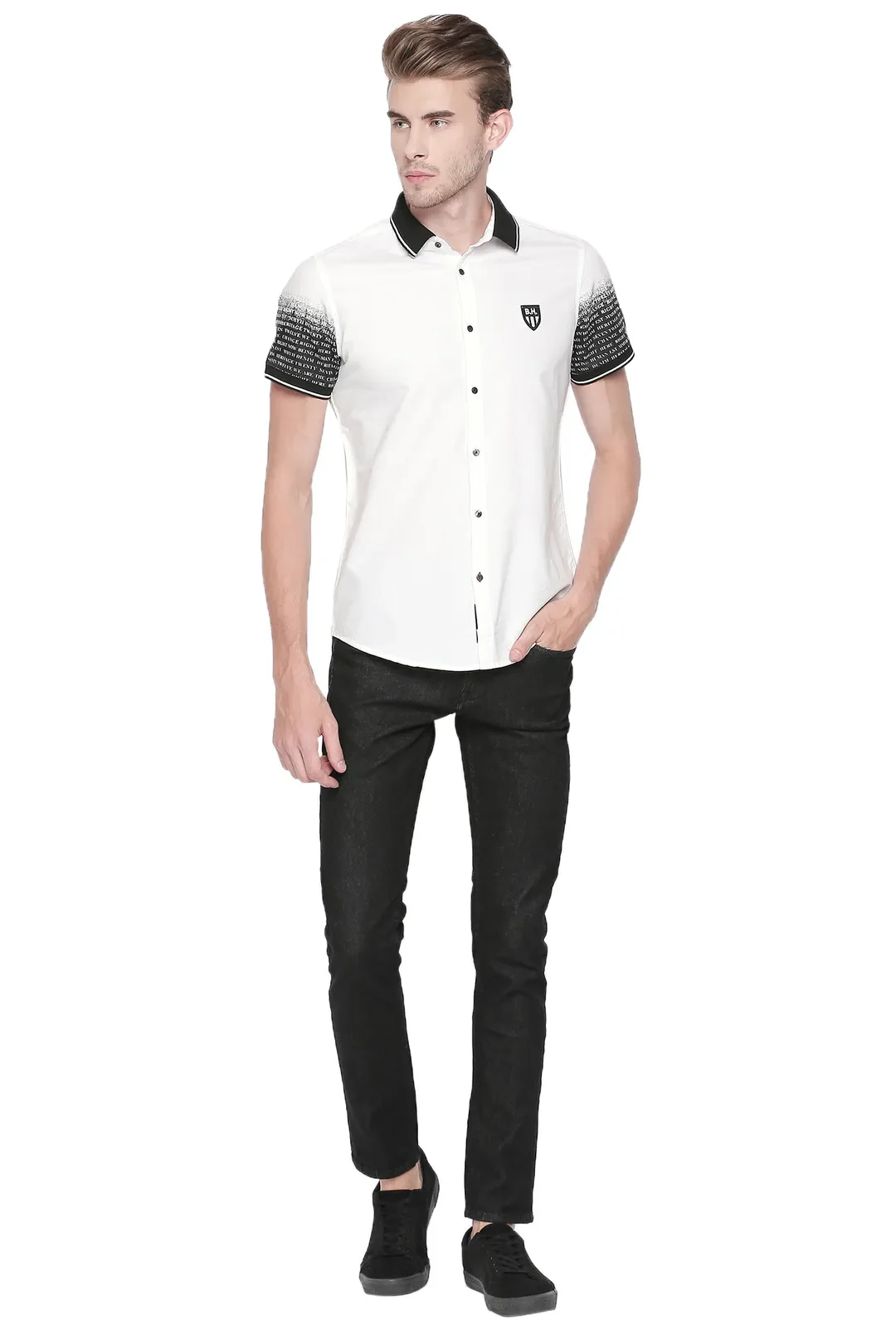 White Slim Straight Fit Regular Collar Short Sleeves Cotton Men's Shirt by Being Human Clothing - Image 5