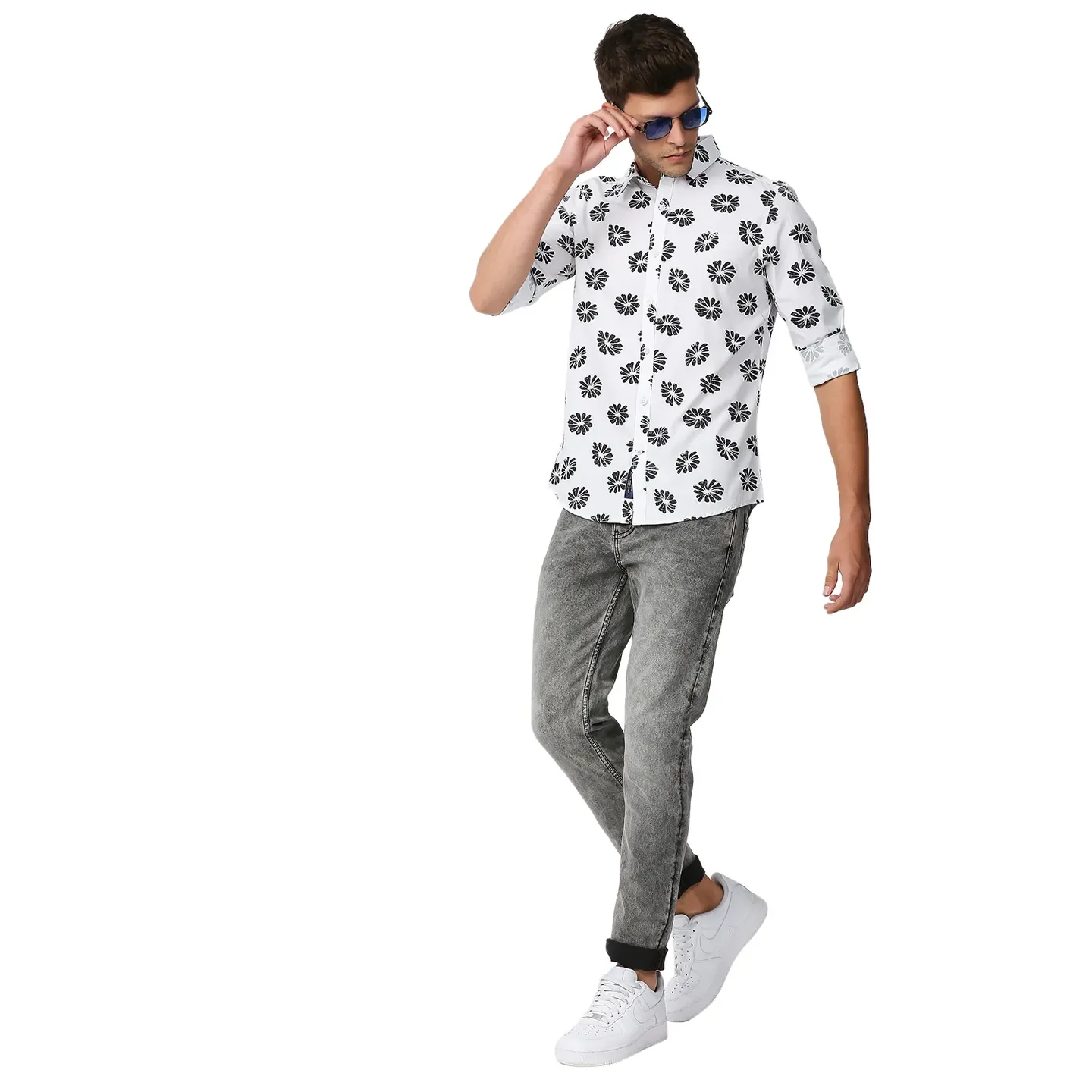 White Slim Straight Fit Regular Collar Long Sleeves Men's Shirt by Being Human Clothing - Image 6