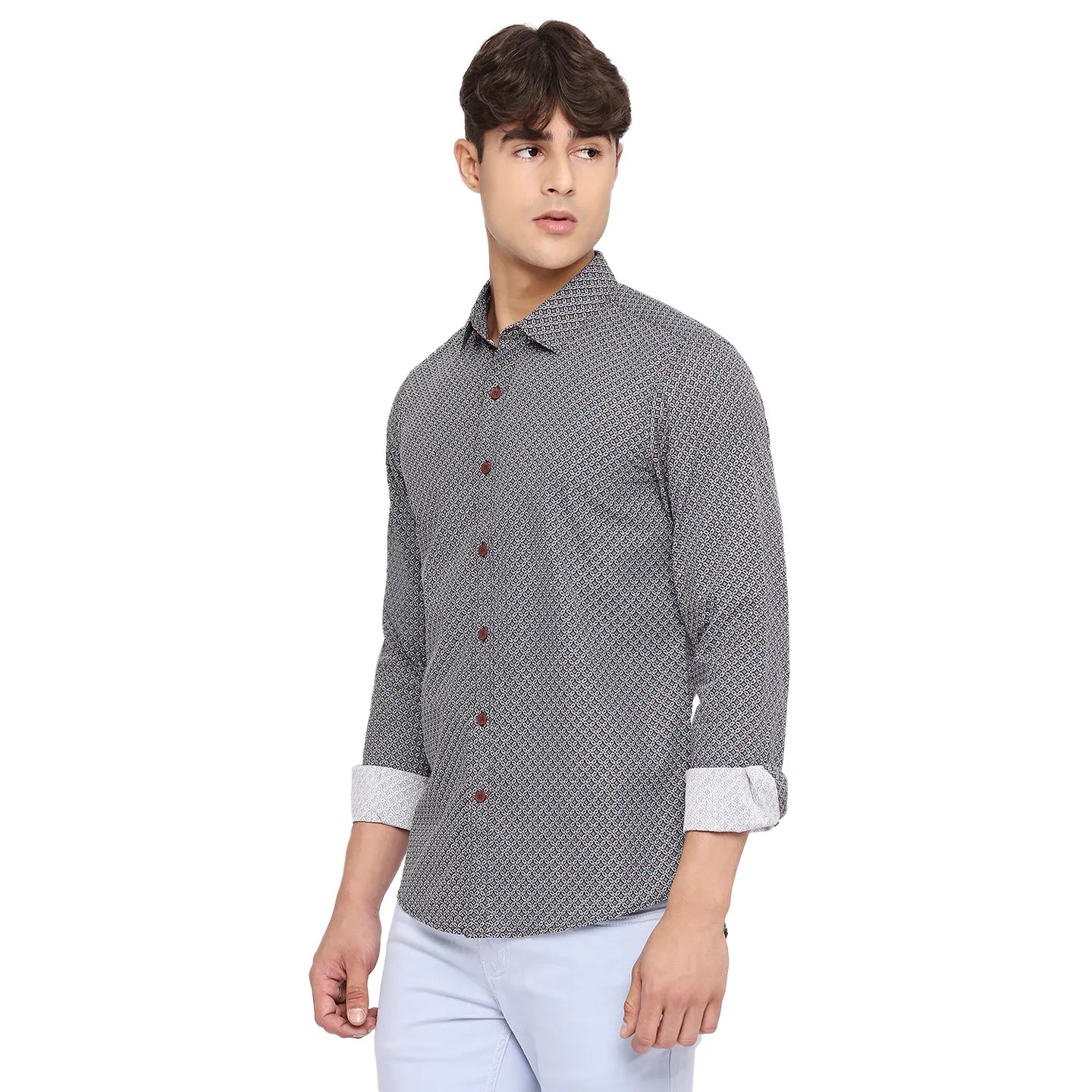 White Slim Straight Fit Regular Collar Long Sleeves Cotton Men's Shirt by Being Human Clothing - Image 2