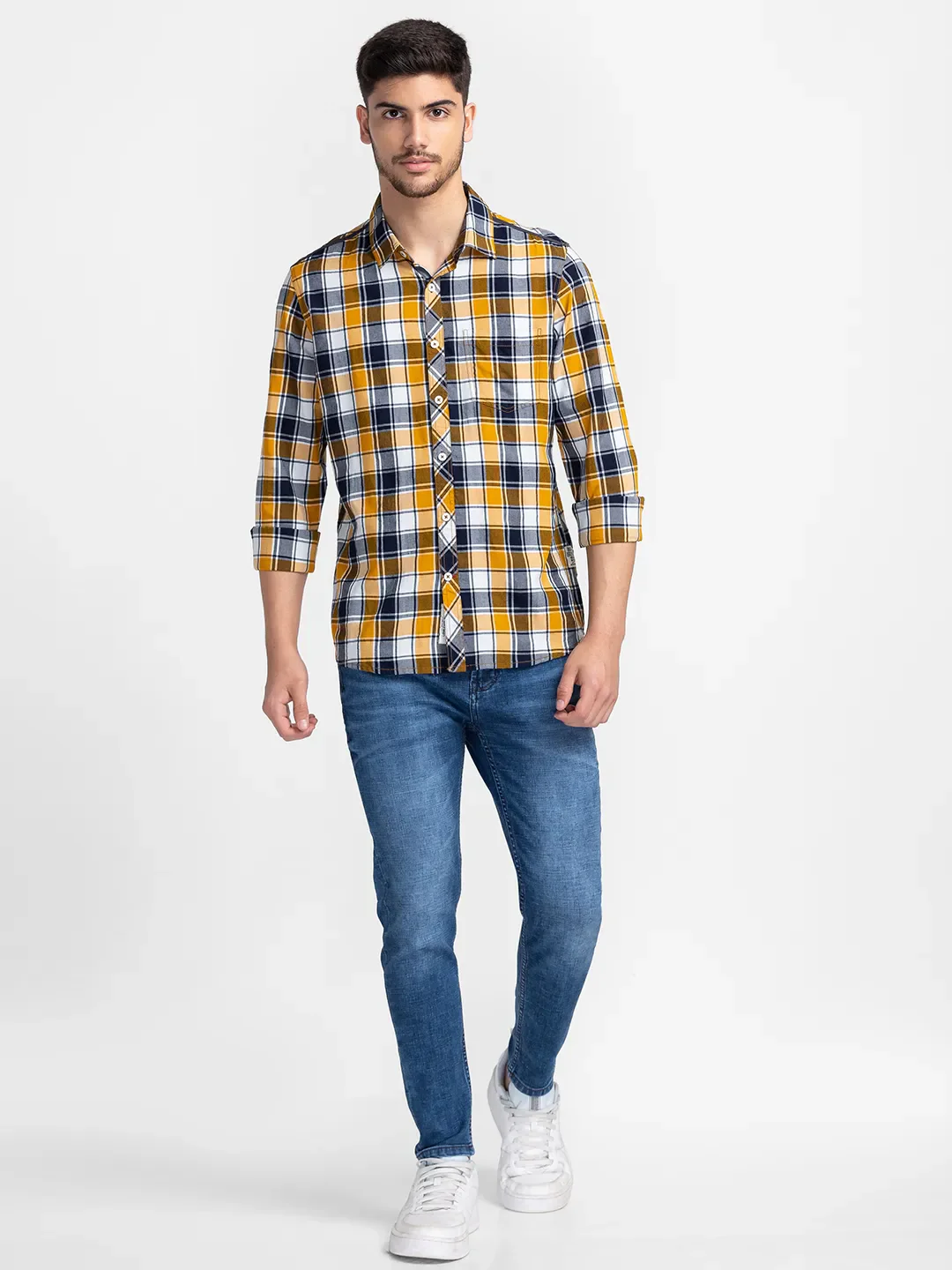 White Slim Straight Fit Regular Collar Long Sleeves Cotton Men's Shirt by Being Human Clothing - Image 2