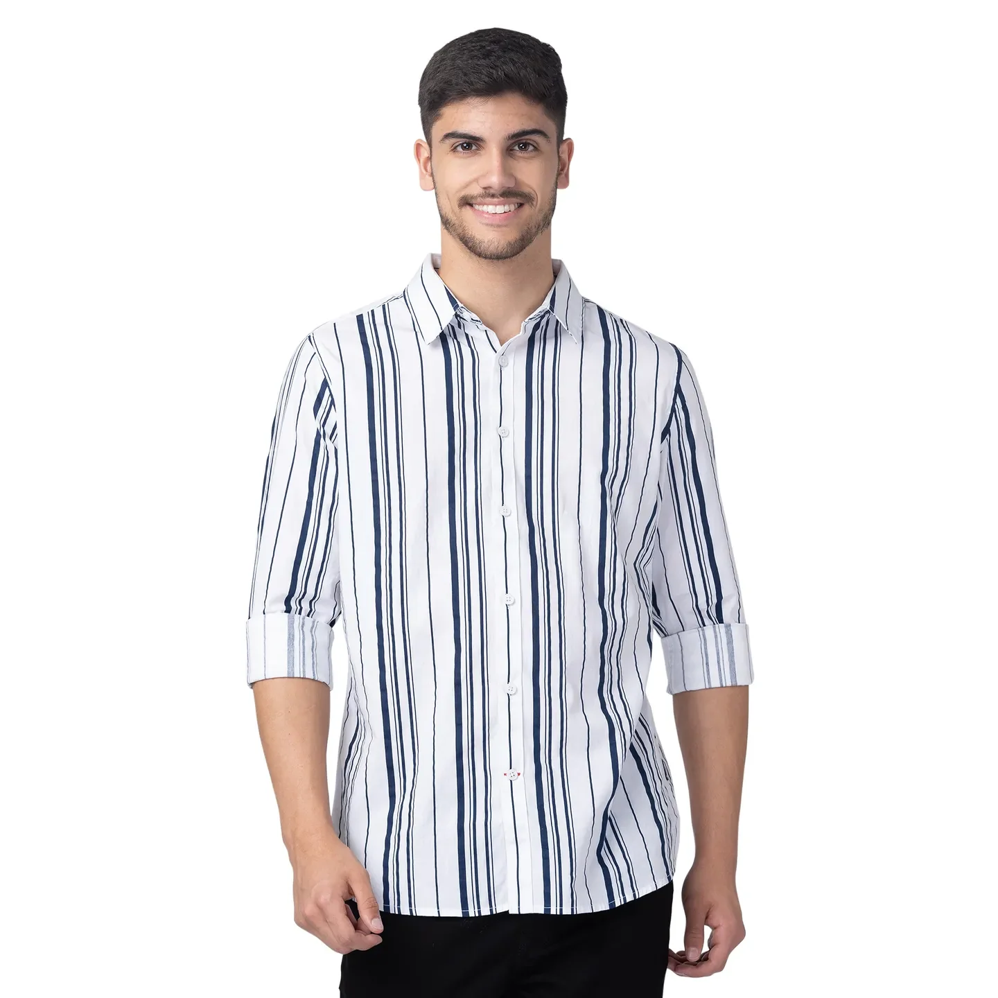 White Slim Straight Fit Regular Collar Long Sleeves Cotton Men's Shirt by Being Human Clothing