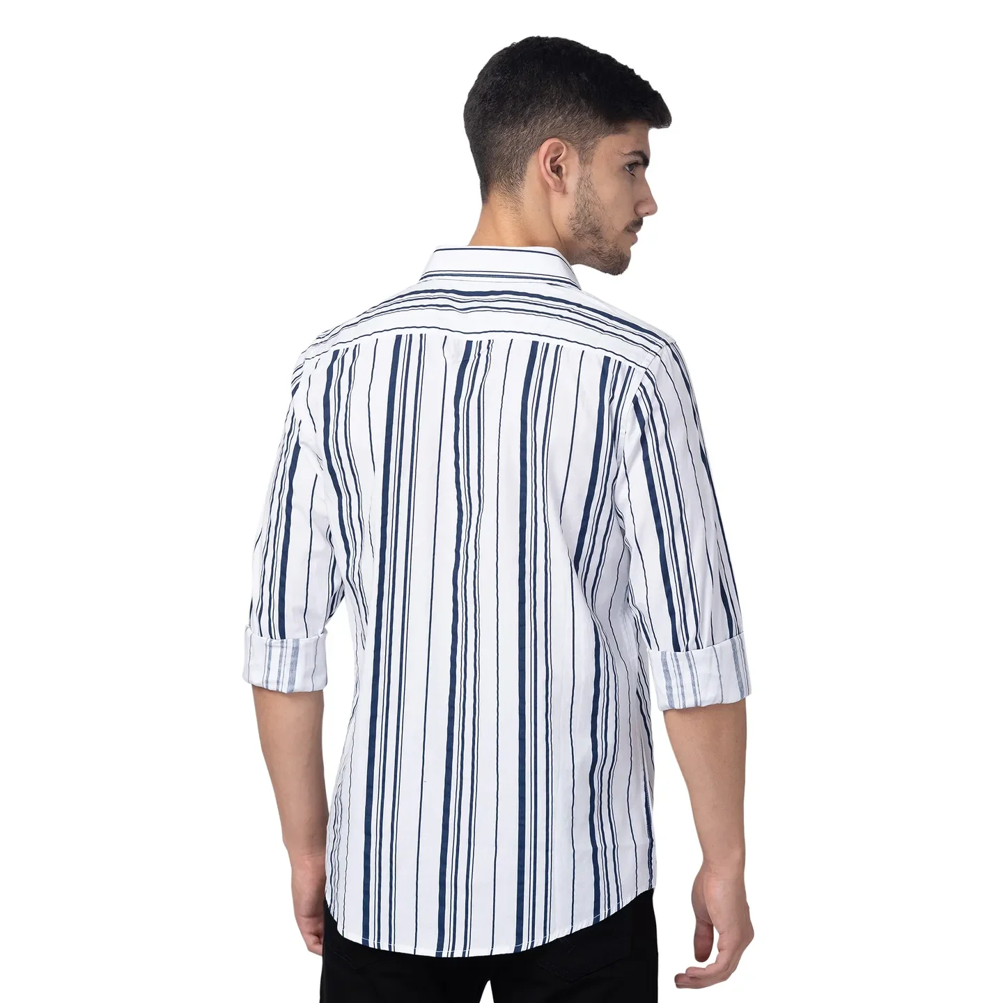 White Slim Straight Fit Regular Collar Long Sleeves Cotton Men's Shirt by Being Human Clothing - Image 3