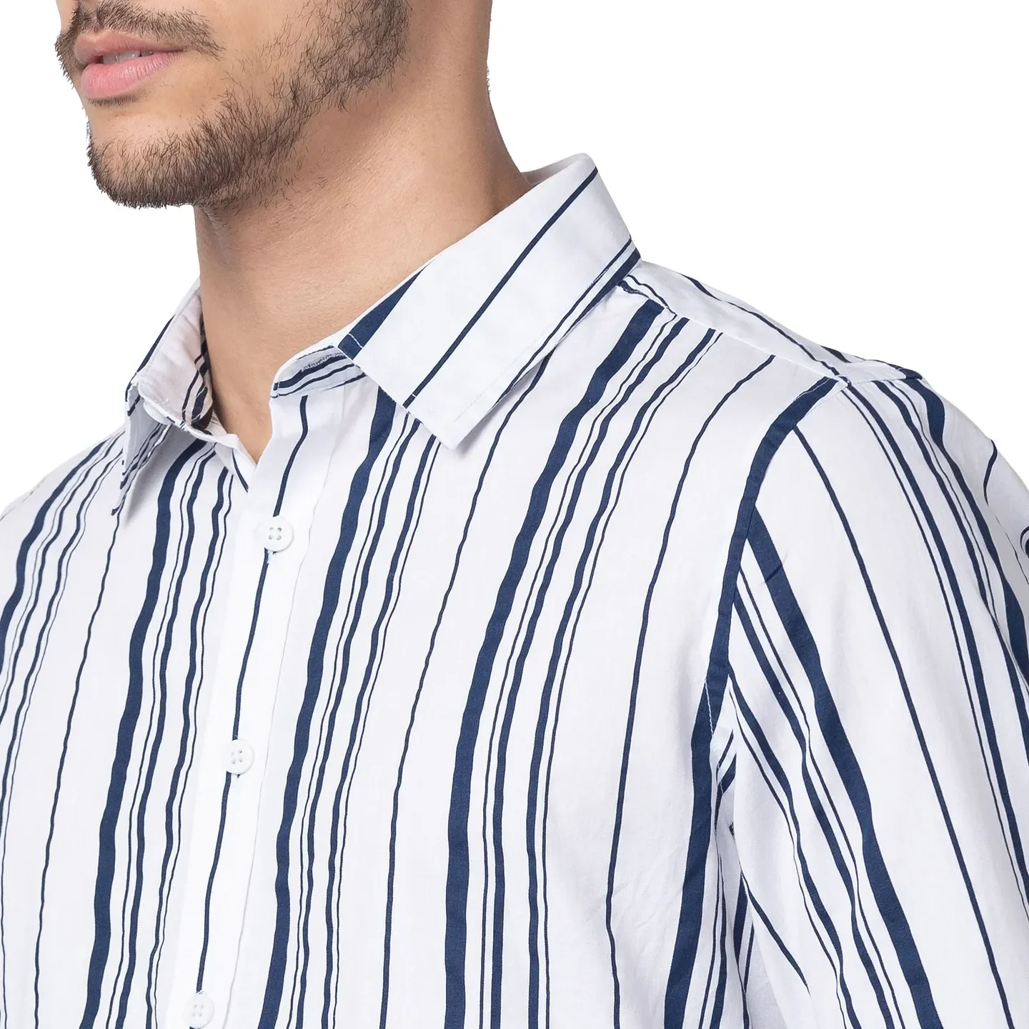 White Slim Straight Fit Regular Collar Long Sleeves Cotton Men's Shirt by Being Human Clothing - Image 4