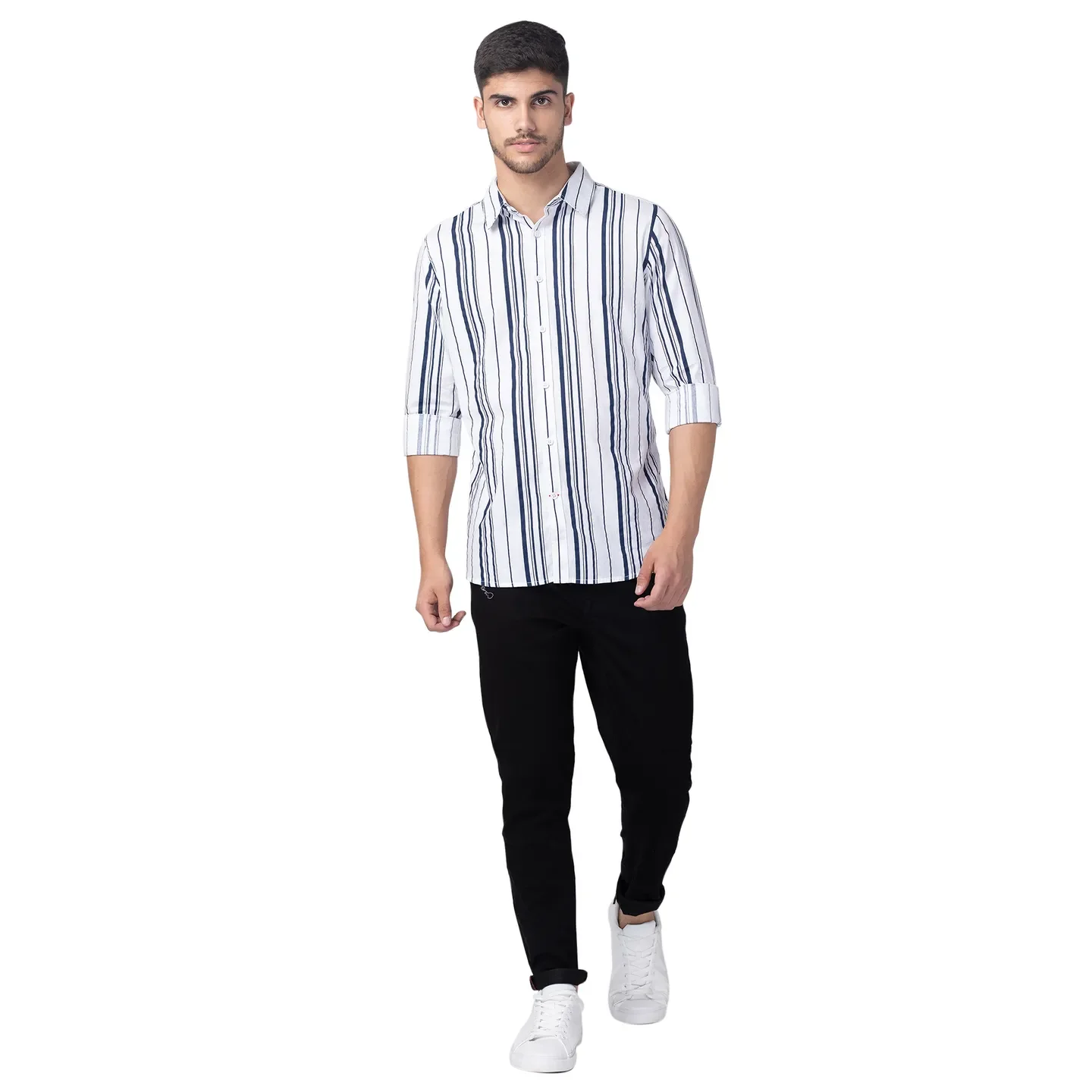 White Slim Straight Fit Regular Collar Long Sleeves Cotton Men's Shirt by Being Human Clothing - Image 5