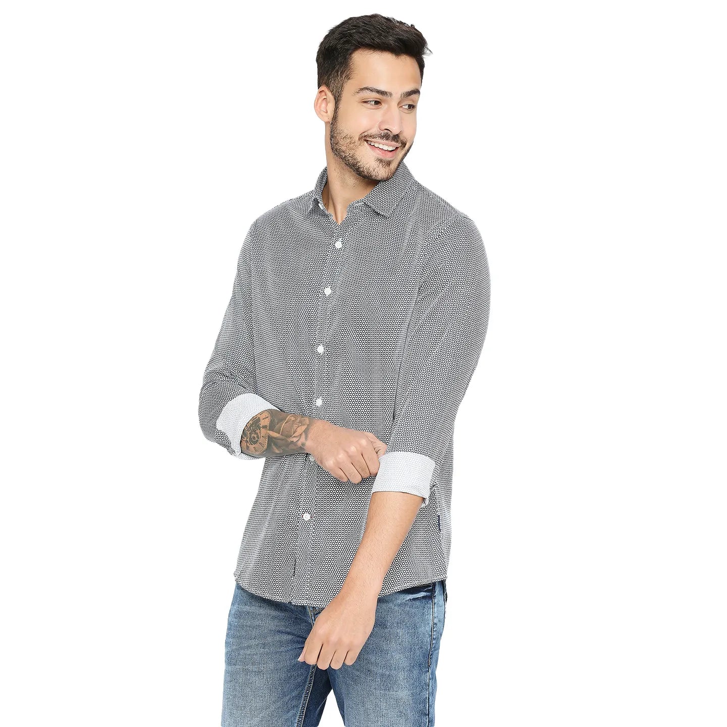 White Slim Straight Fit Regular Collar Long Sleeves Cotton Men's Shirt by Being Human Clothing - Image 2